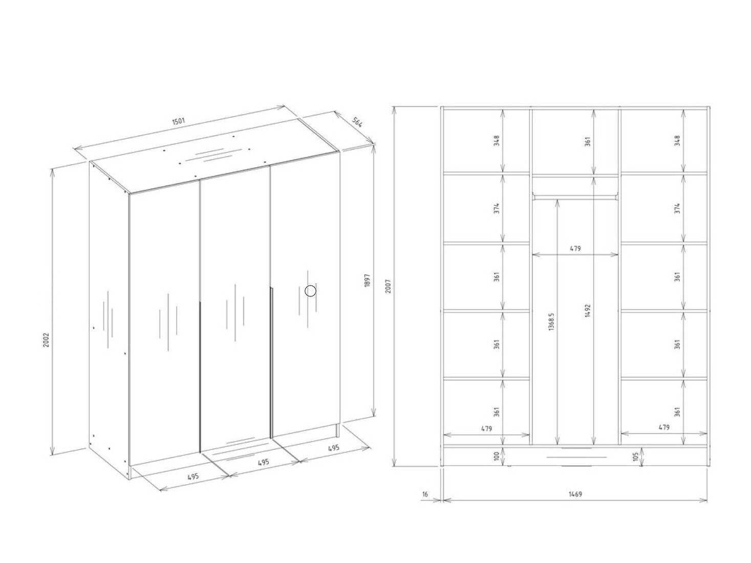Kleiderschrank Mandeville 369 (Weiss + Schwarz)