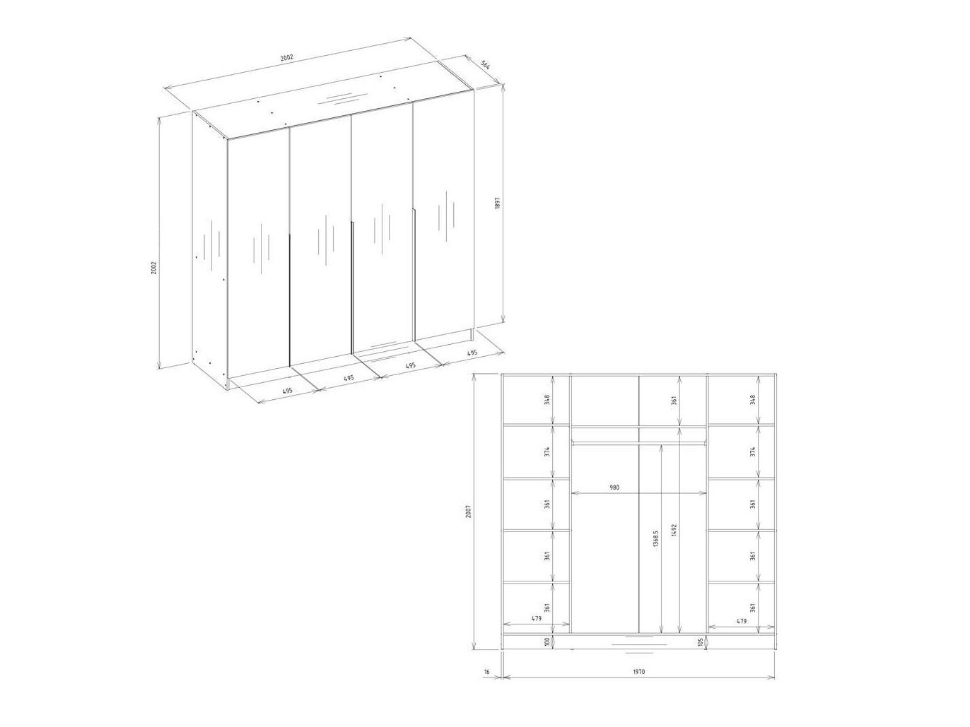 Kleiderschrank Mandeville 370 (Weiss + Schwarz)