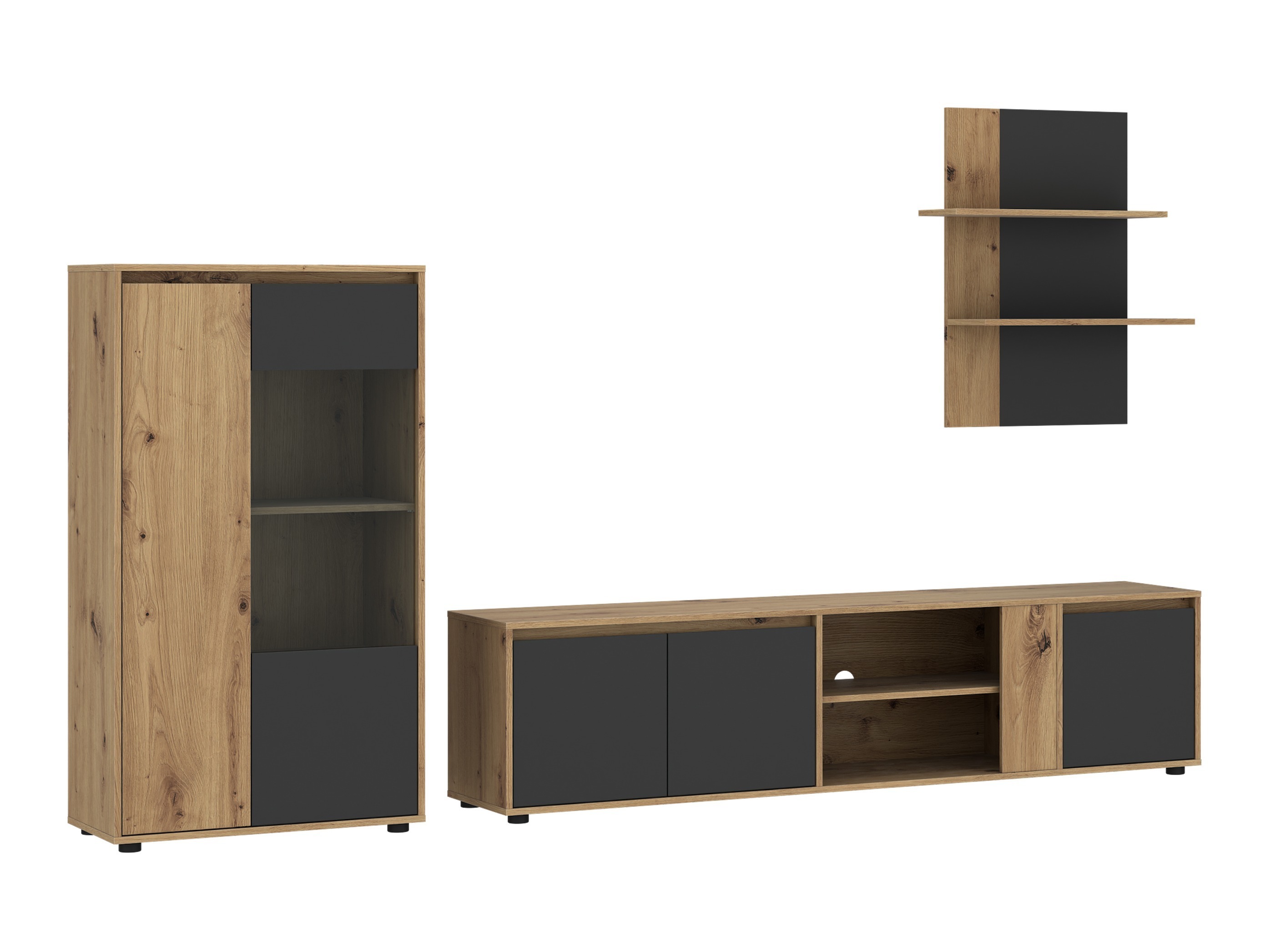 Wohnzimmer-Sets Ontario 226 (Anthrazit + Artisan Eichenholzoptik)