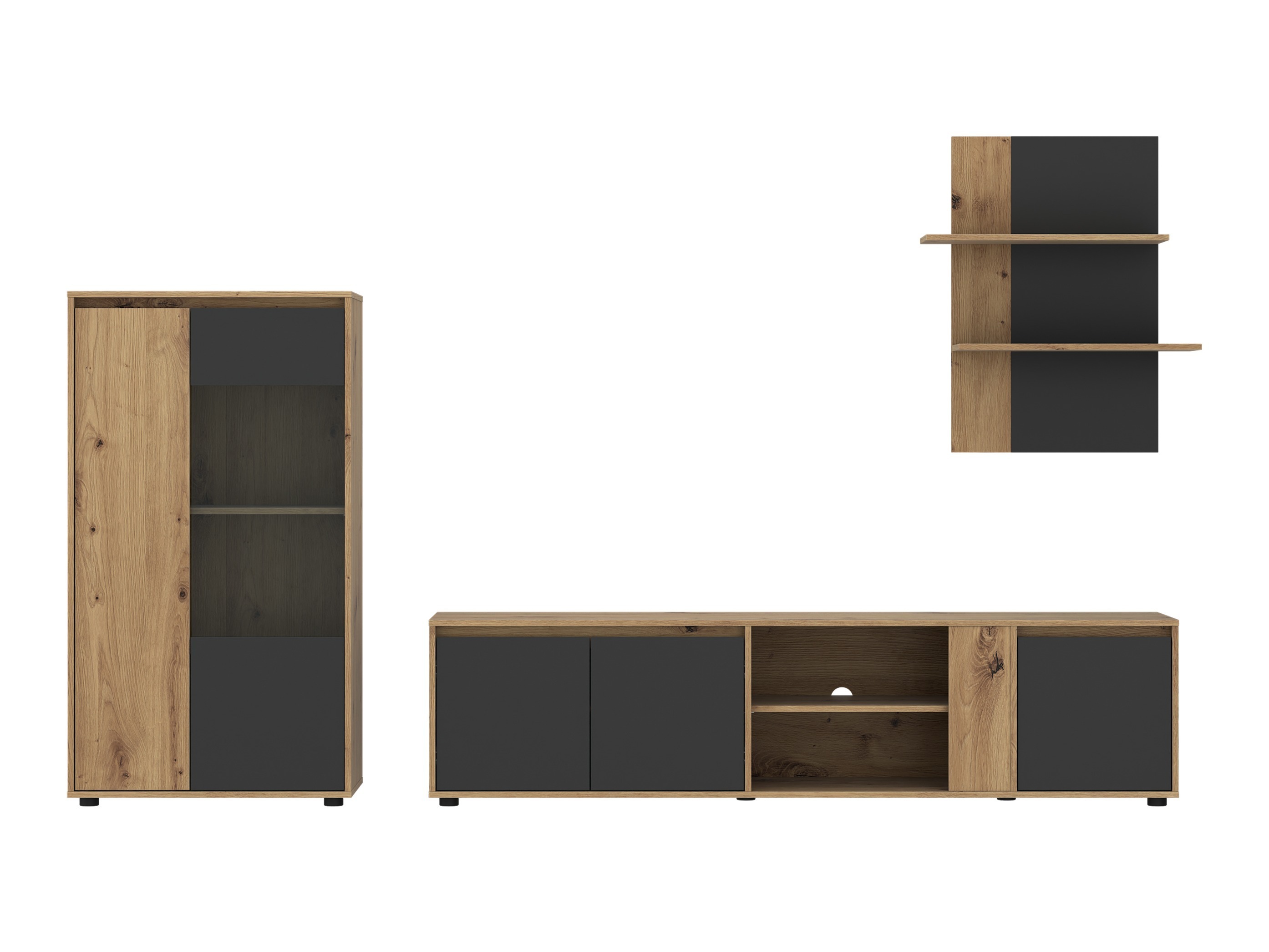 Wohnzimmer-Sets Ontario 226 (Anthrazit + Artisan Eichenholzoptik)