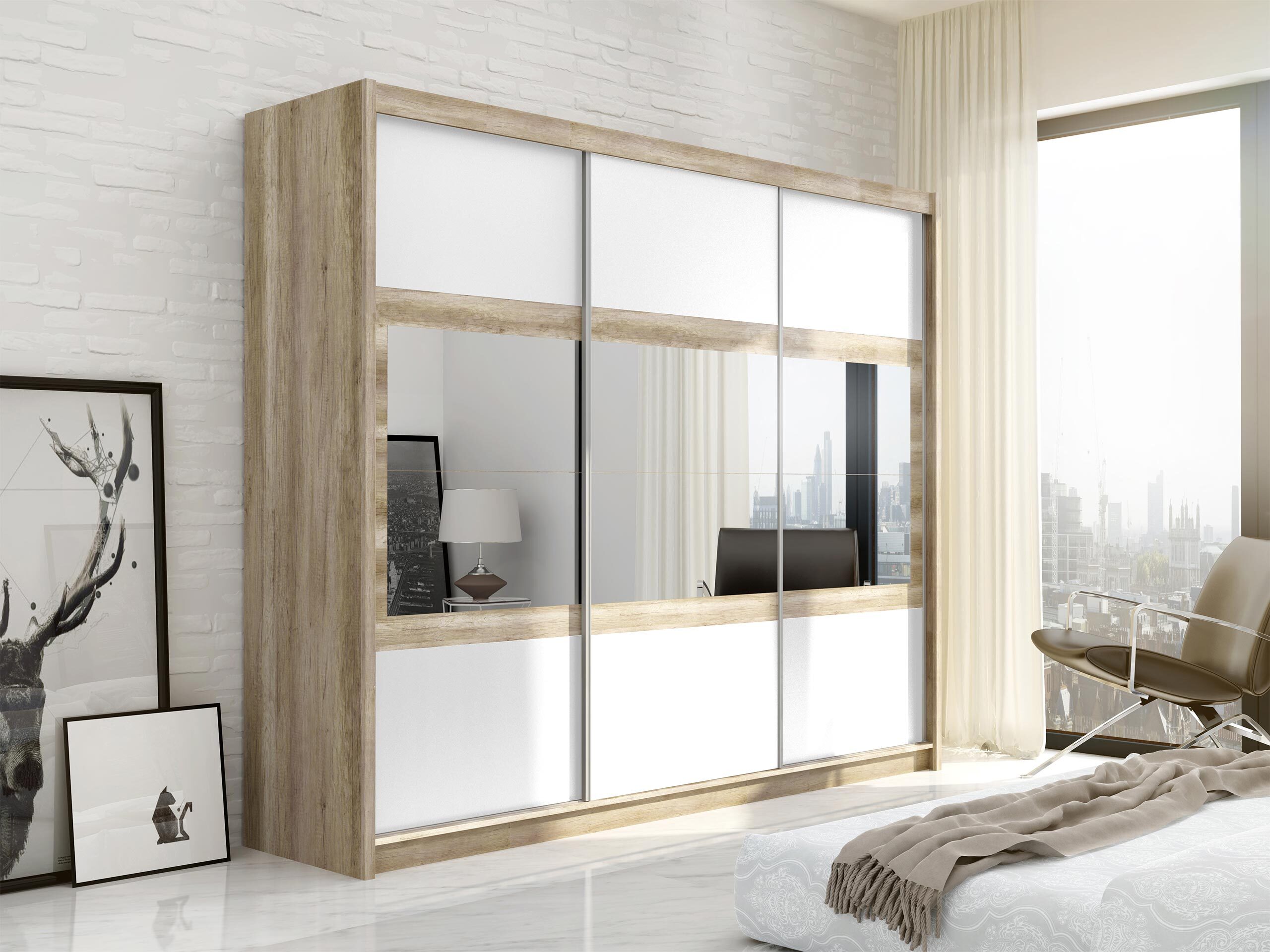 Kleiderschrank Honolulu 109 (Weiss + Canyon eichenholzoptik)