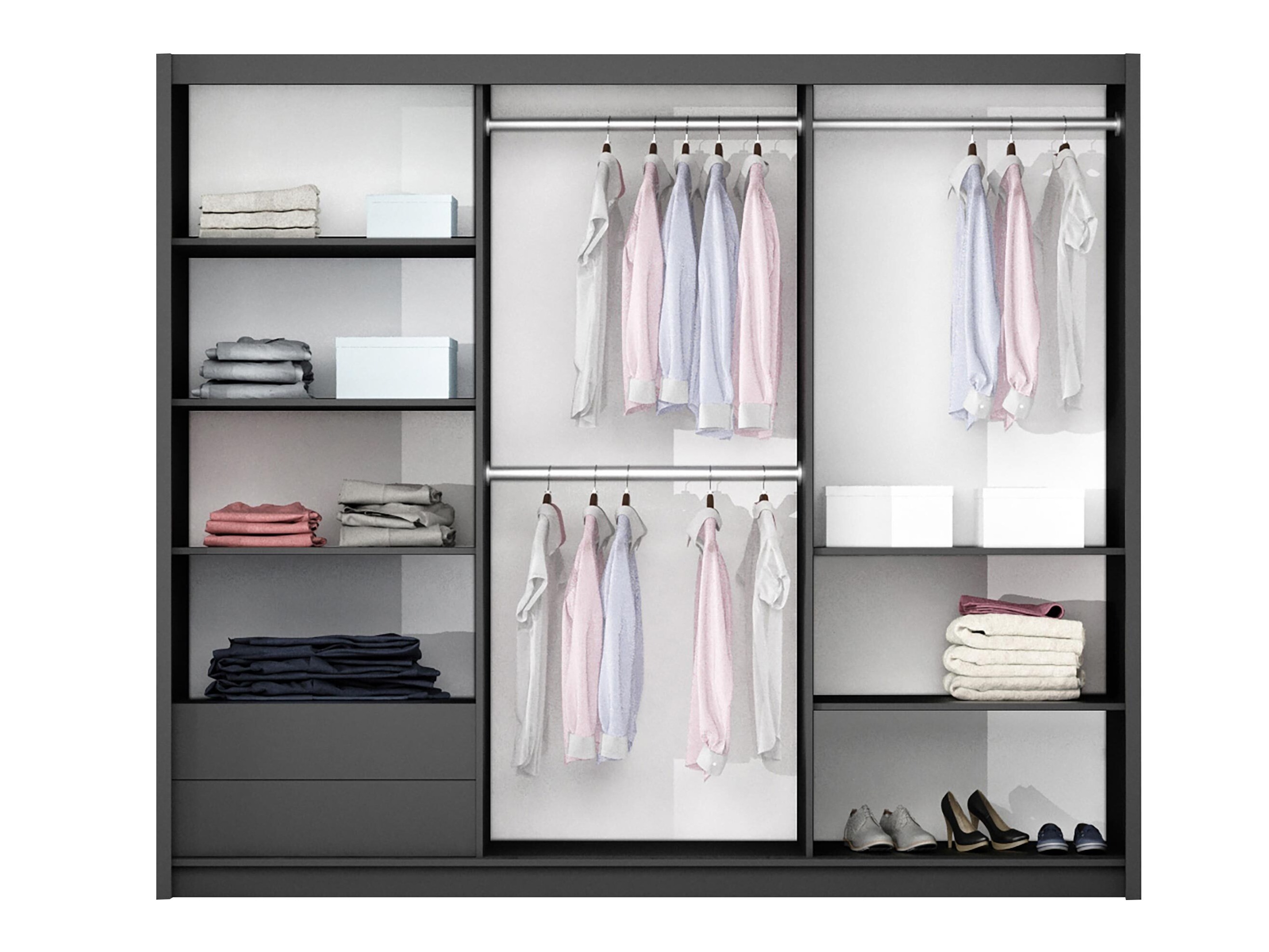 Kleiderschrank Honolulu 122 (Graphit + Weiss glänzend)