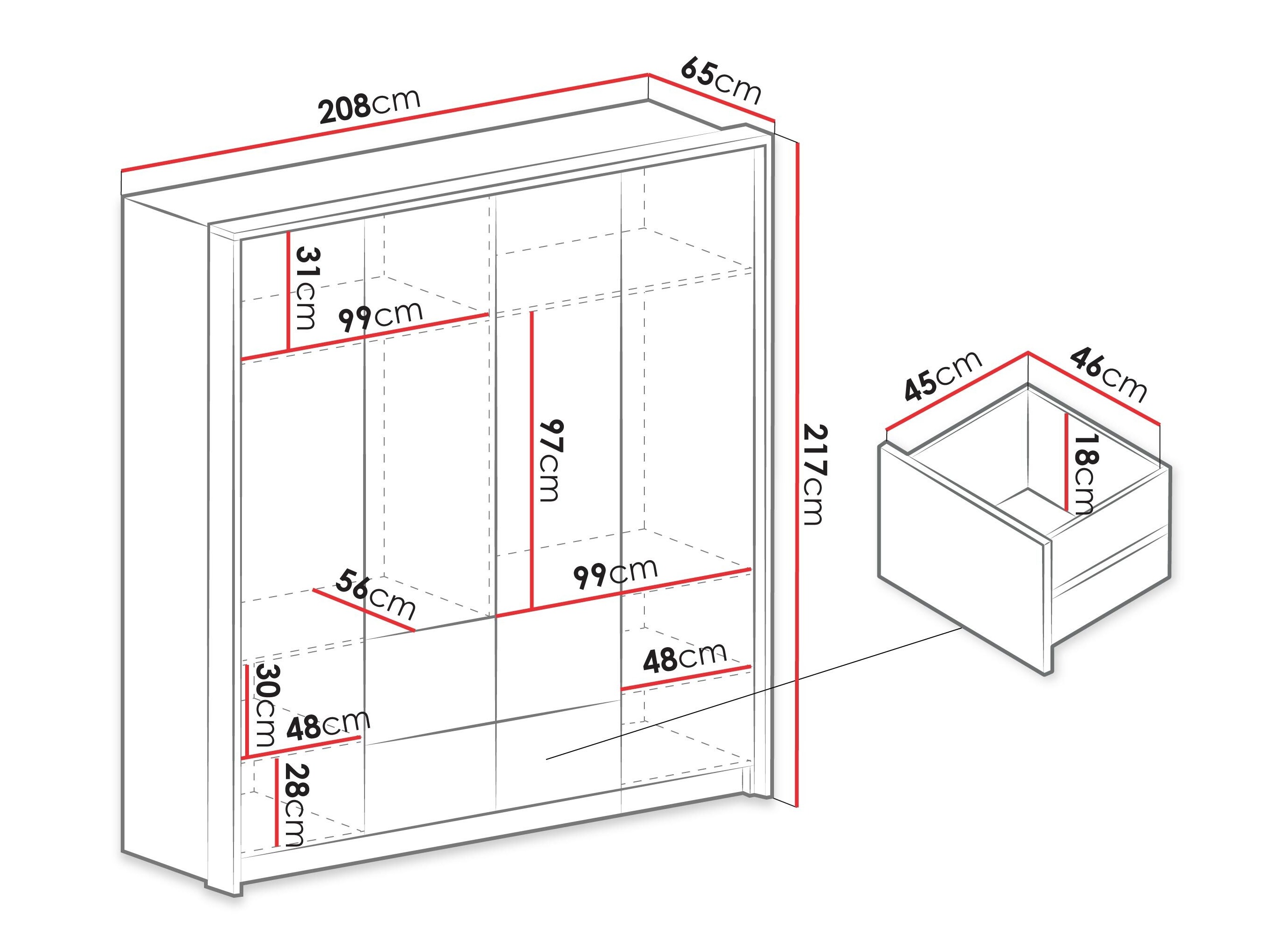 Kleiderschrank Honolulu 139 (Graphit)