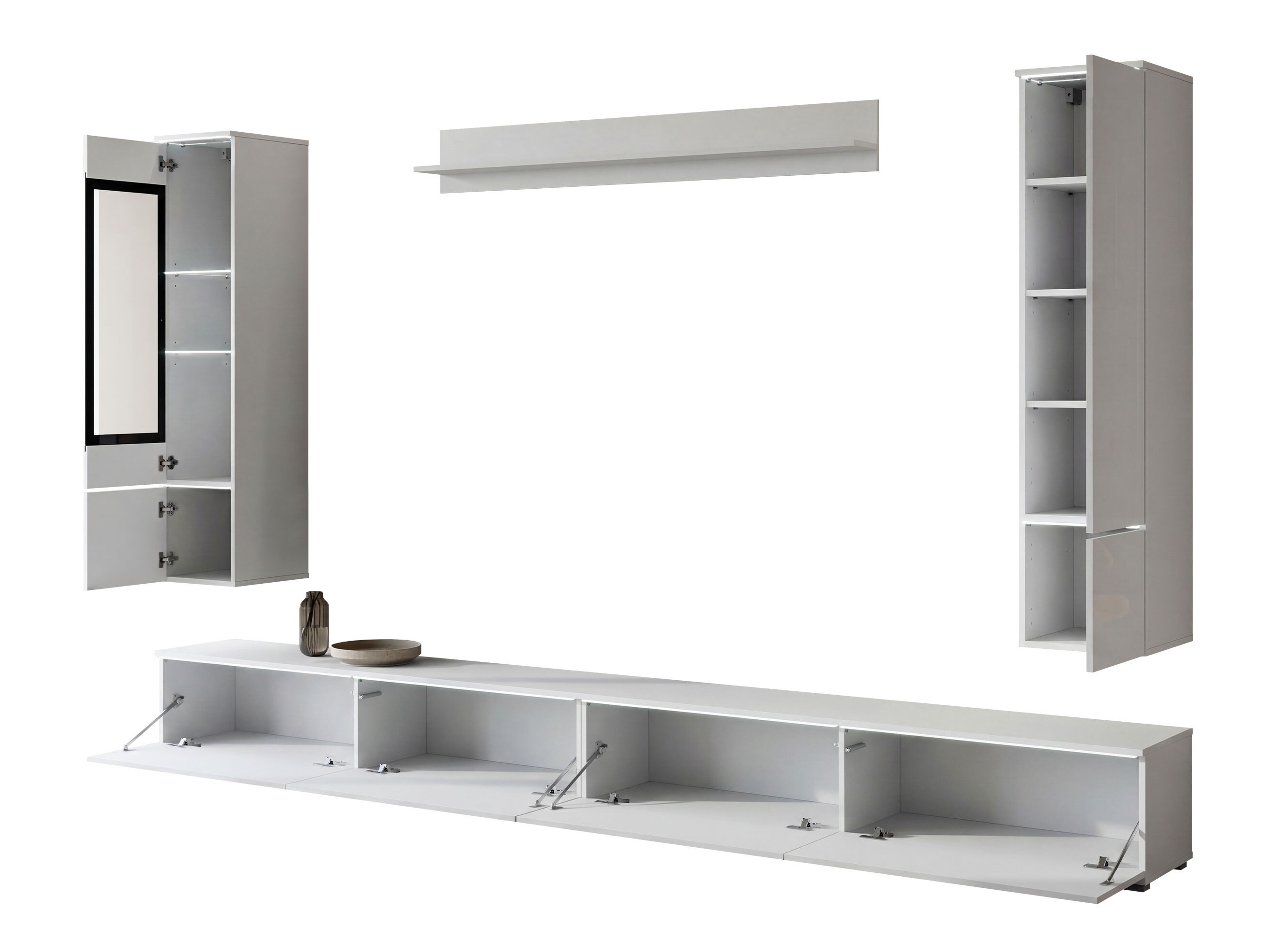 Wohnzimmer-Set Mirfivo 110 (Weiss + Weiss glänzend)