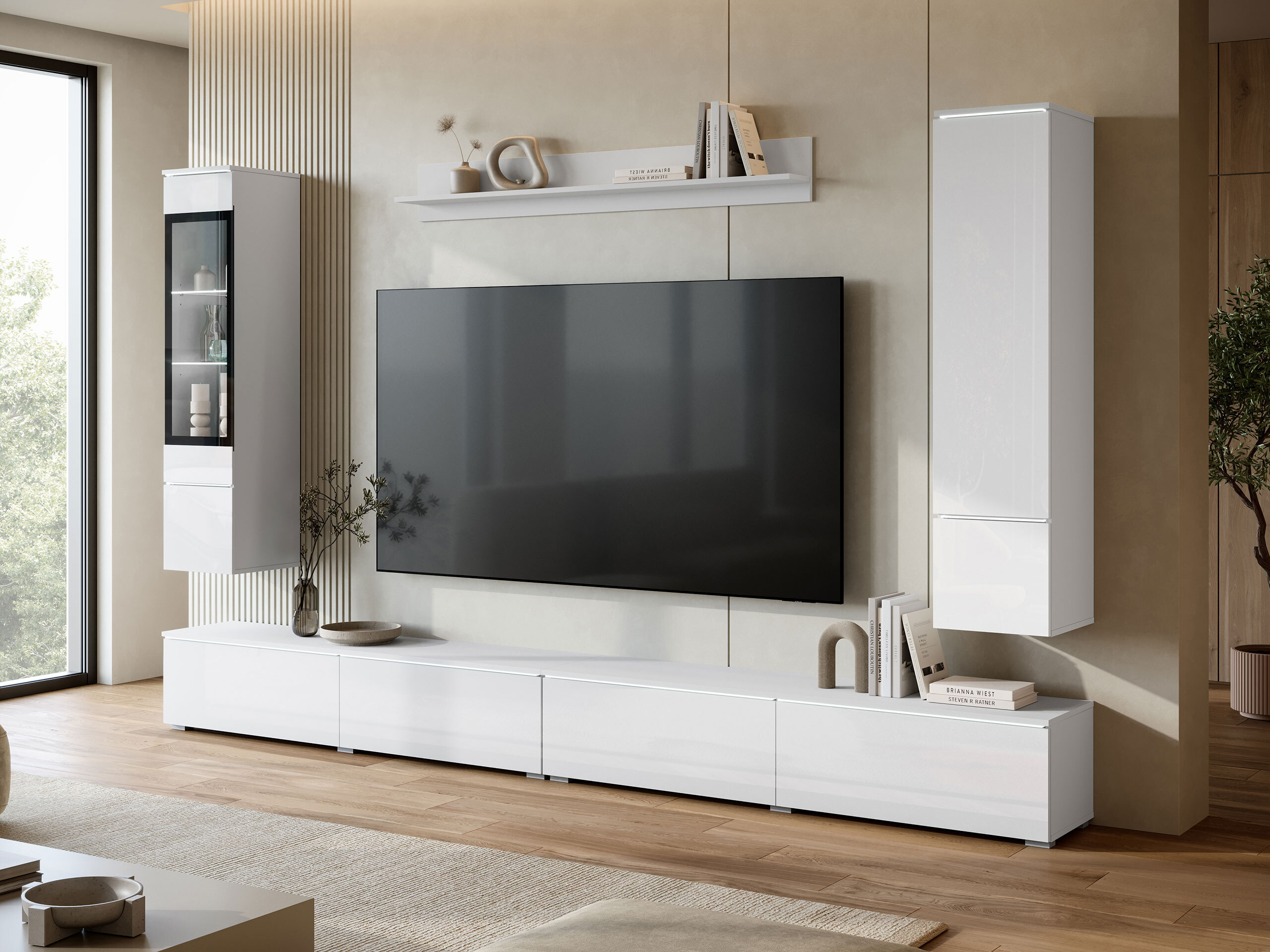 Wohnzimmer-Sets Mirfivo 110 (Weiss + Weiss glänzend)