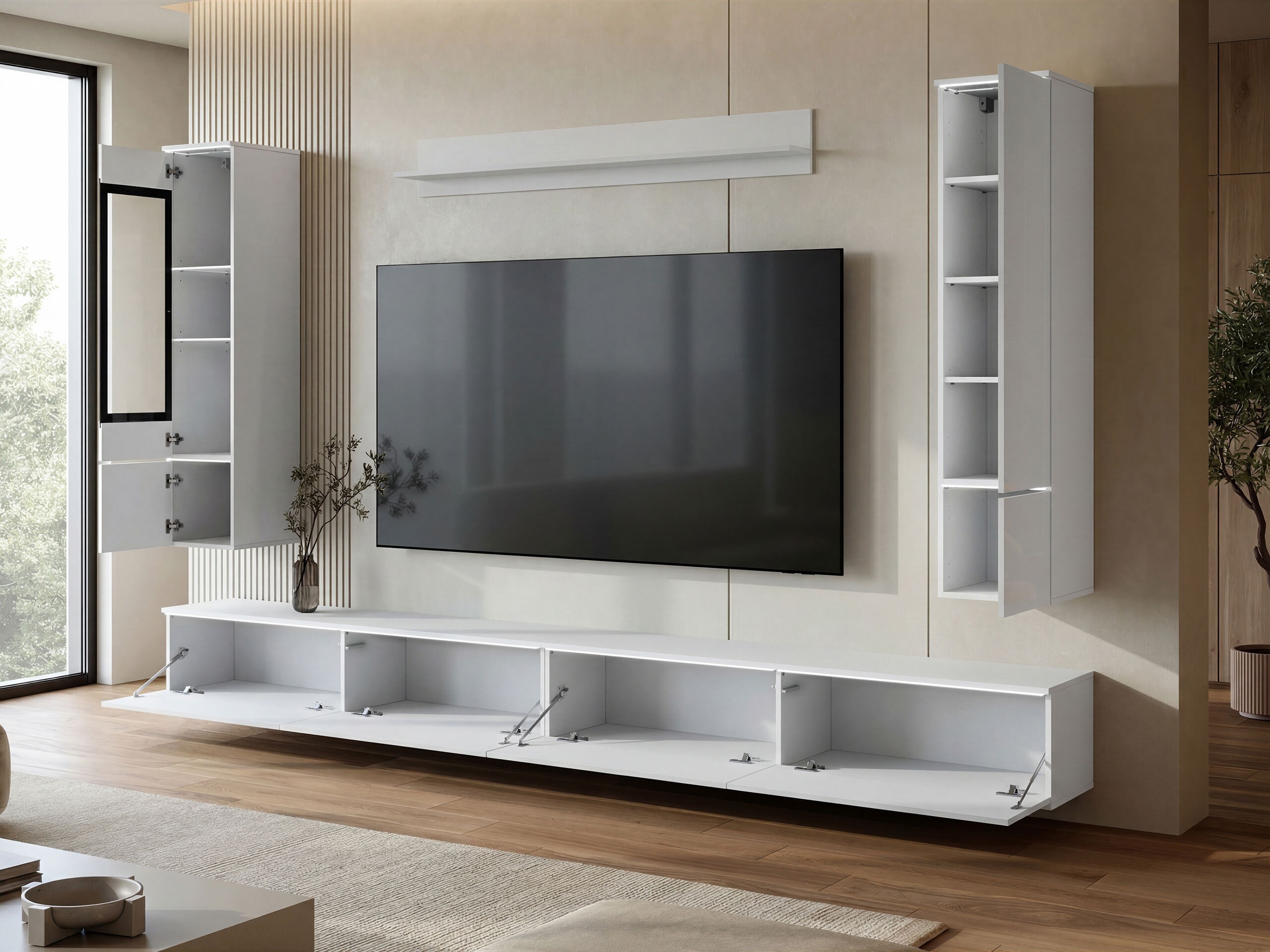 Wohnzimmer-Sets Mirfivo 110 (Weiss + Weiss glänzend)