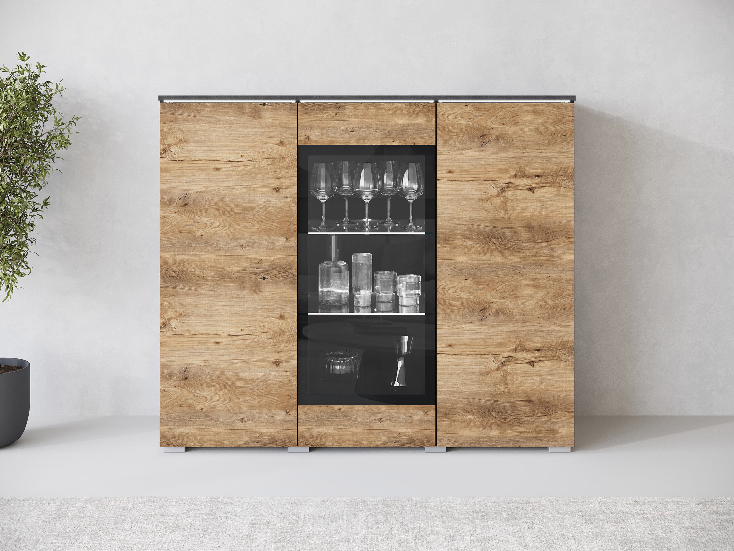 Sideboard Mirfivo 103 (Matera grau + Kastanienholzoptik)