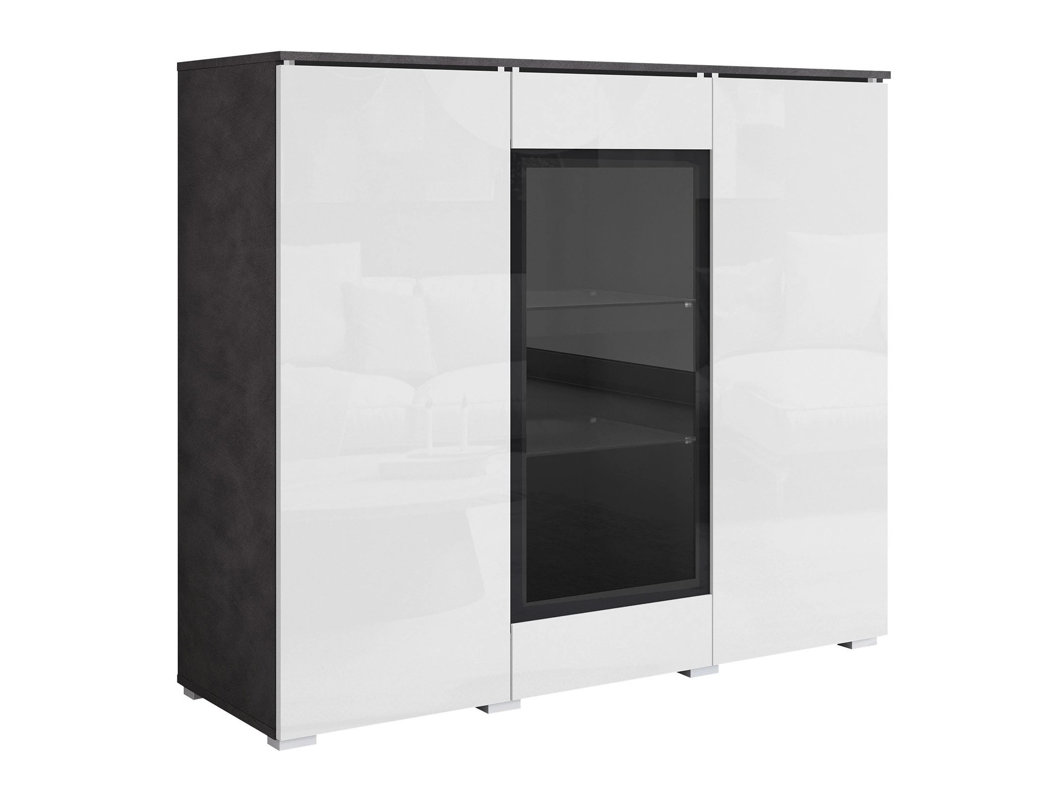 Sideboard Mirfivo 103 (Matera grau + Weiss glänzend)