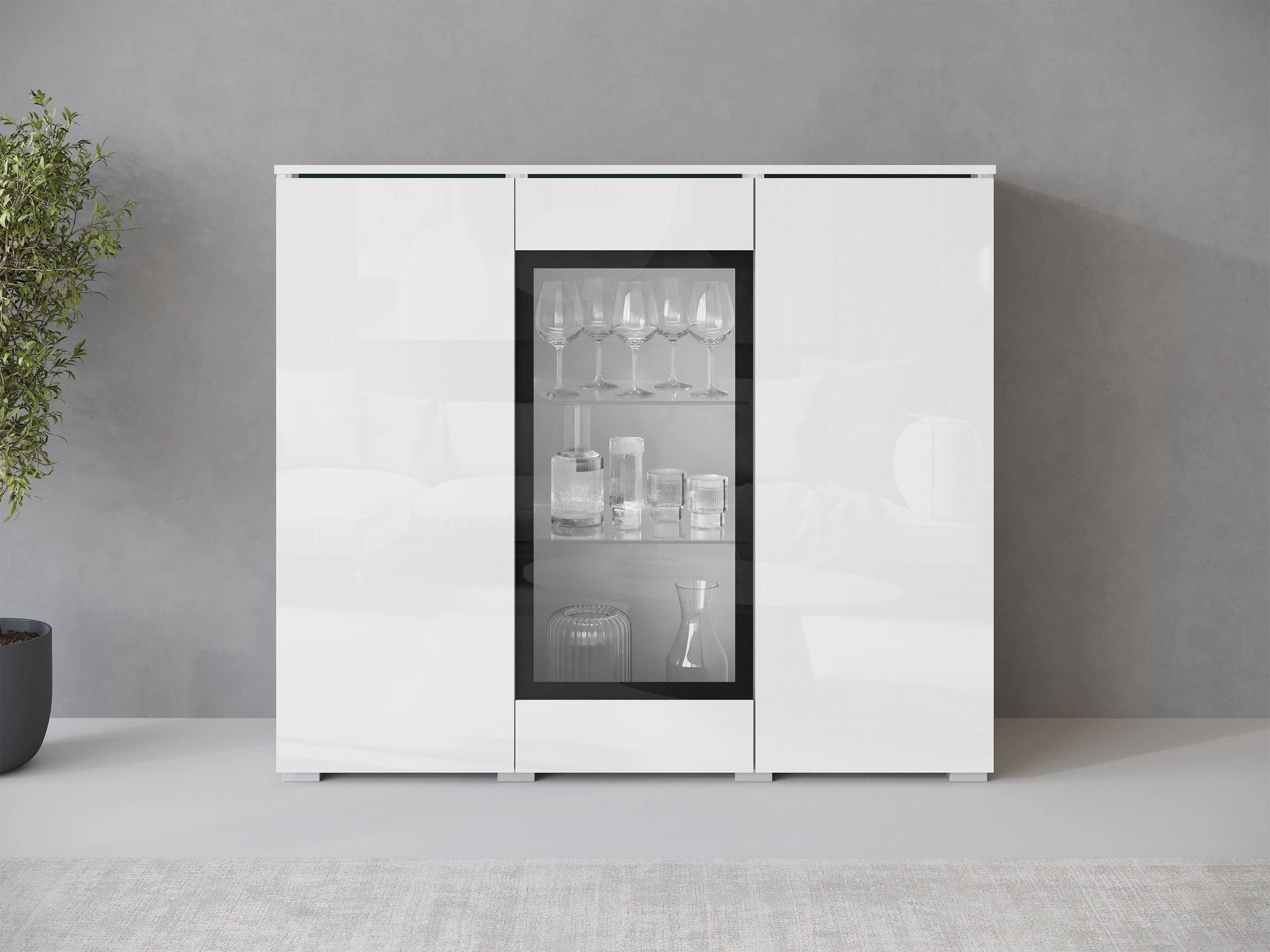 Sideboard Mirfivo 103 (Weiss + Weiss glänzend)