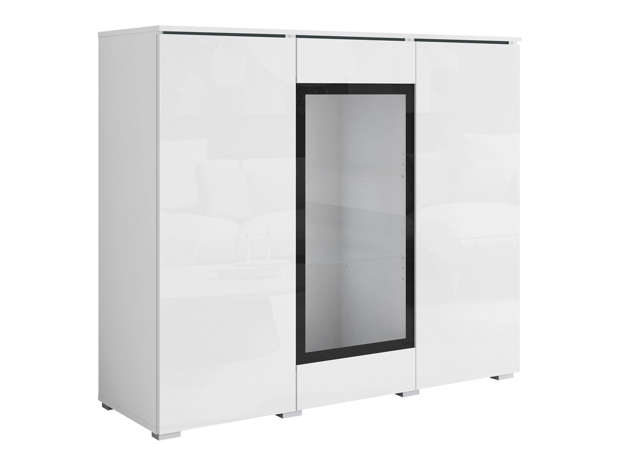 Sideboard Mirfivo 103 (Weiss + Weiss glänzend)