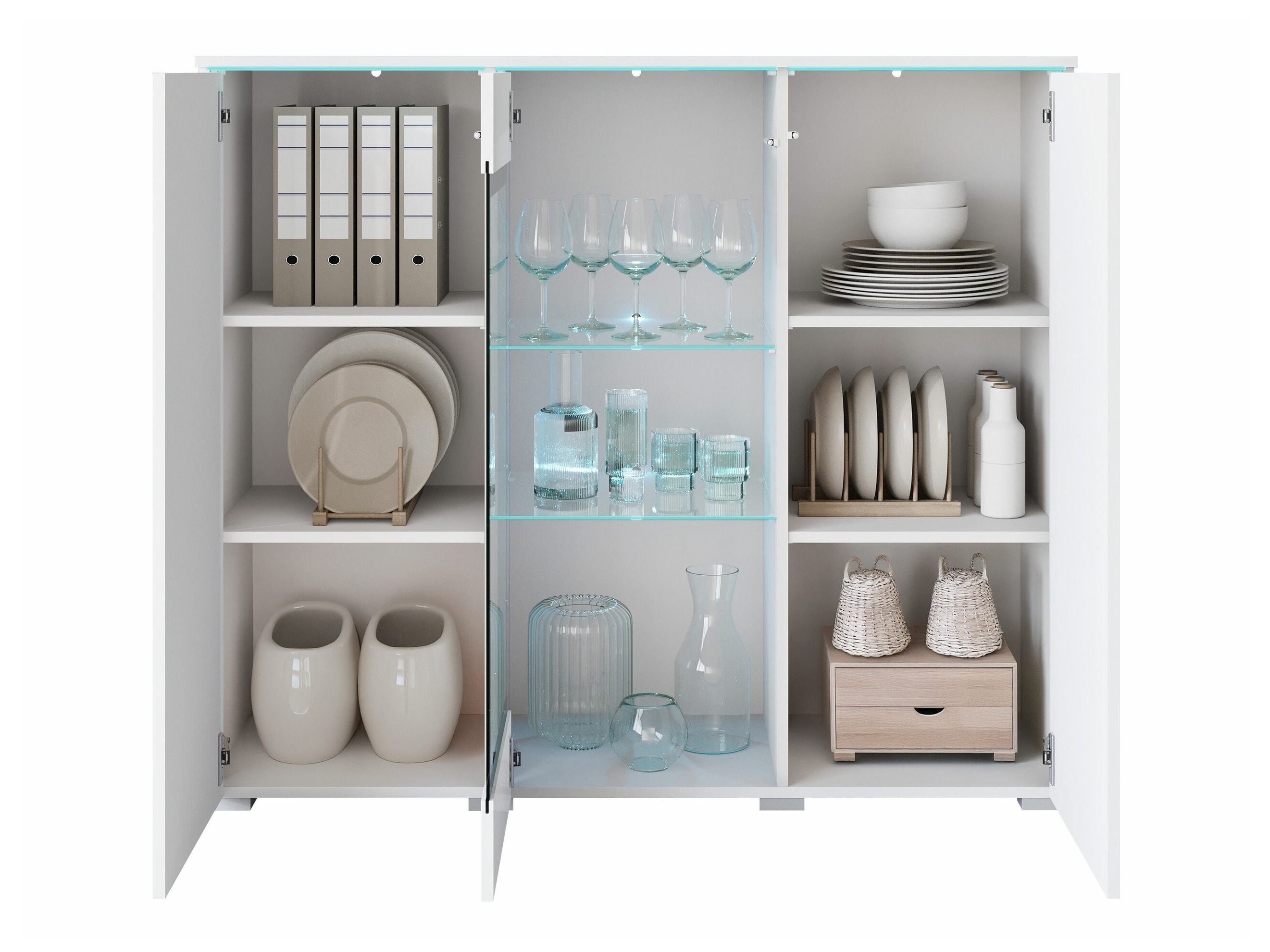 Sideboard Mirfivo 103 (Weiss + Weiss glänzend)