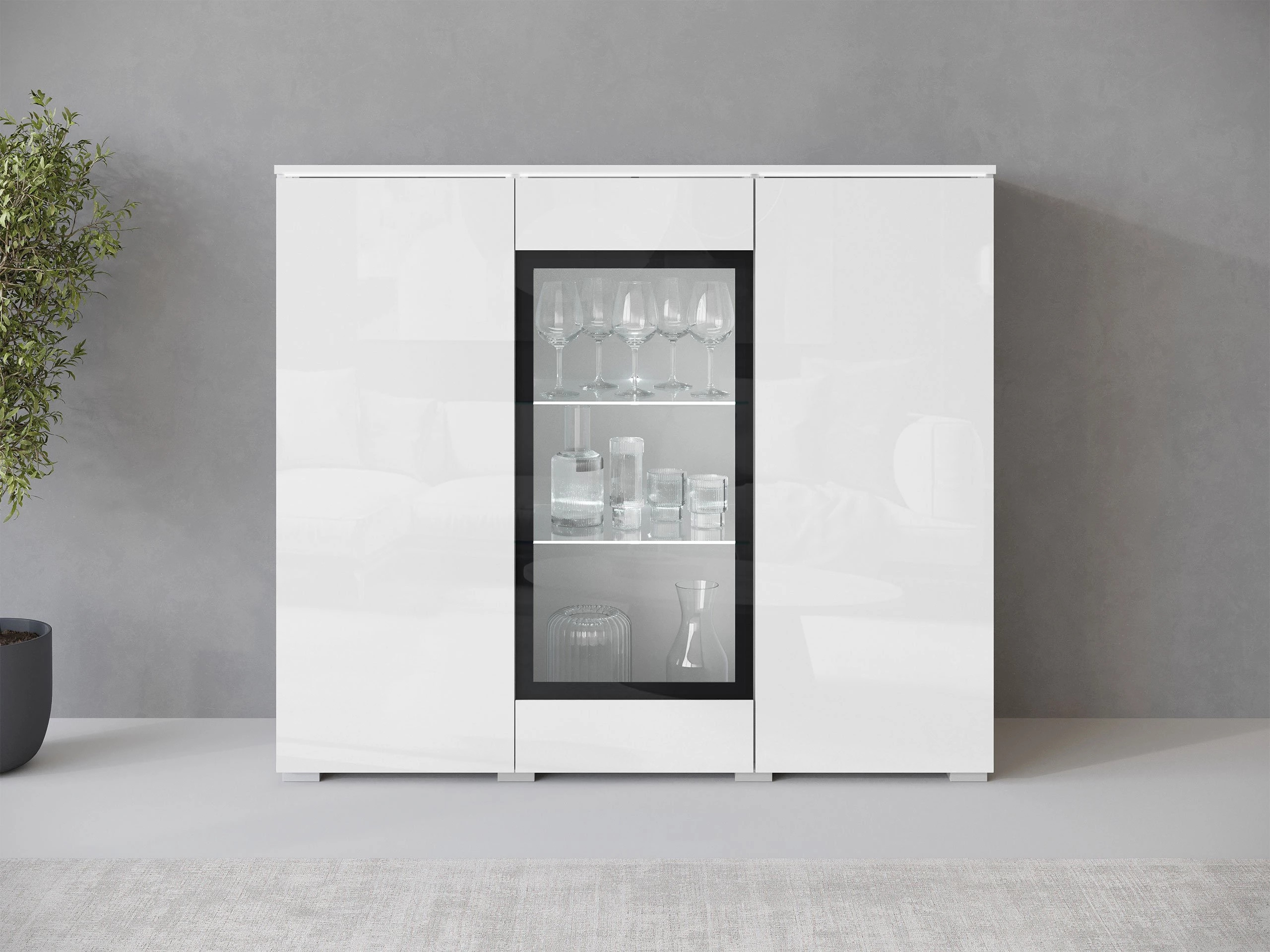 Sideboard Mirfivo 103 (Weiss + Weiss glänzend)