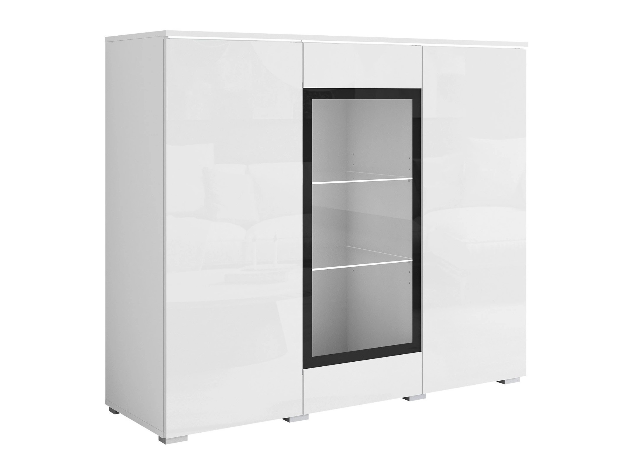 Sideboard Mirfivo 103 (Weiss + Weiss glänzend)