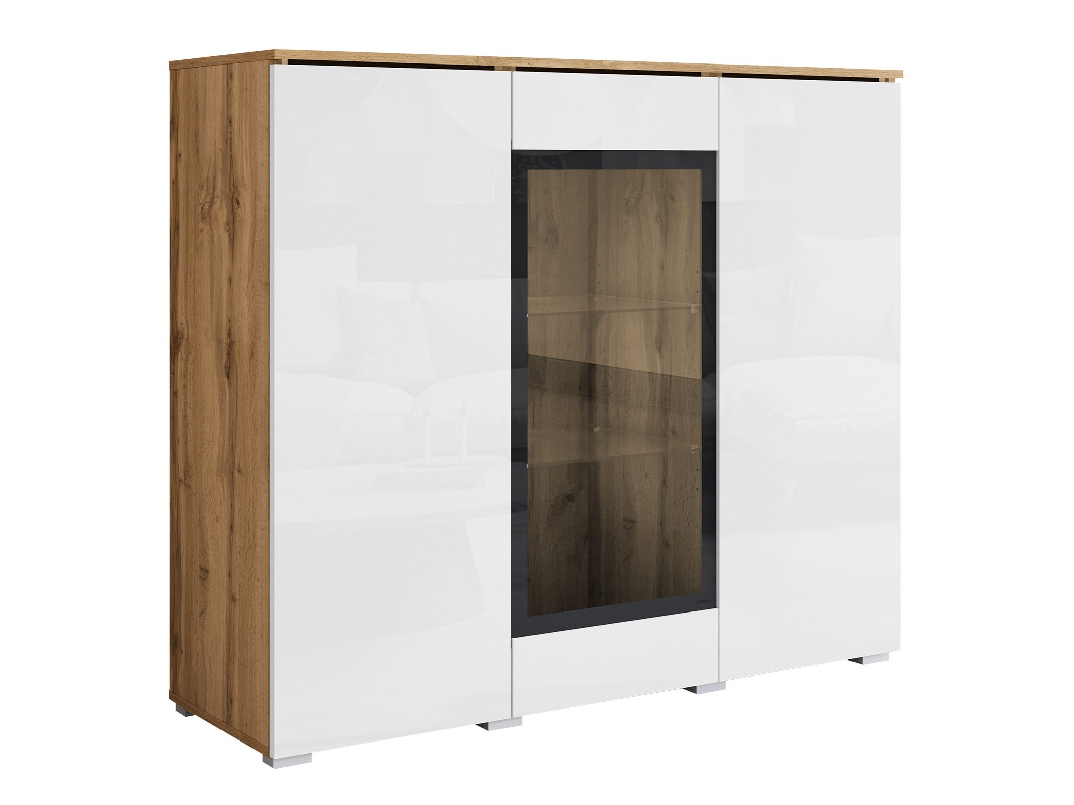 Sideboard Mirfivo 103 (Wotan Eiche + Weiss glänzend)