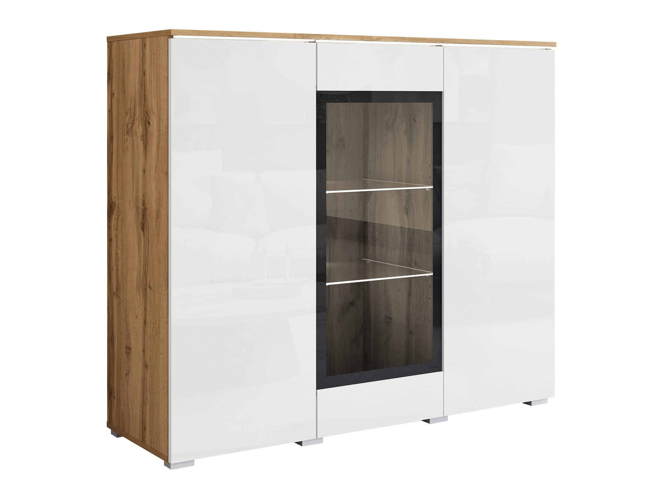 Sideboard Mirfivo 103 (Wotan-Eiche + Weiss glänzend)