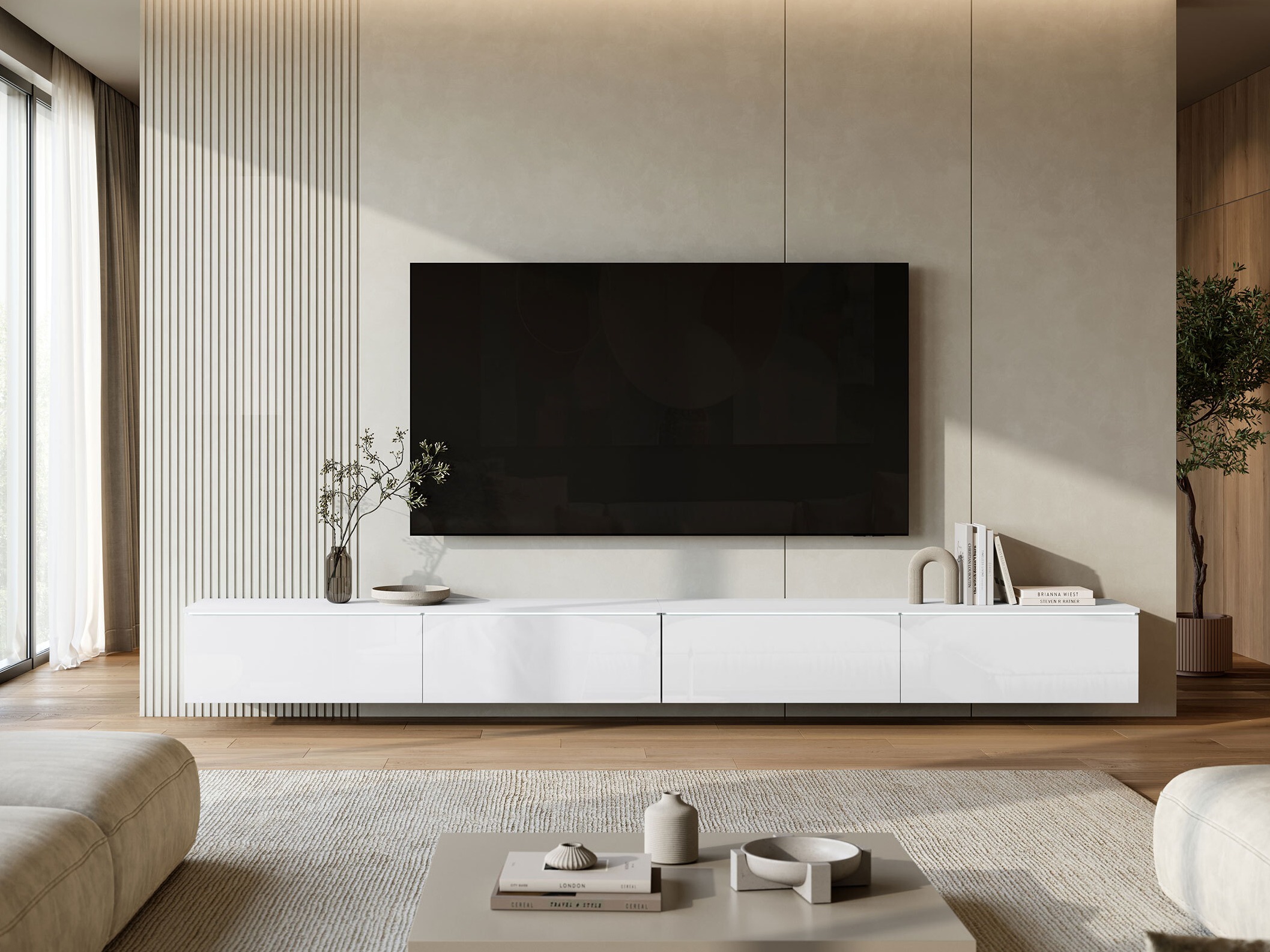 TV-Möbel Sarasota 199 (Weiss + Weiss glänzend)