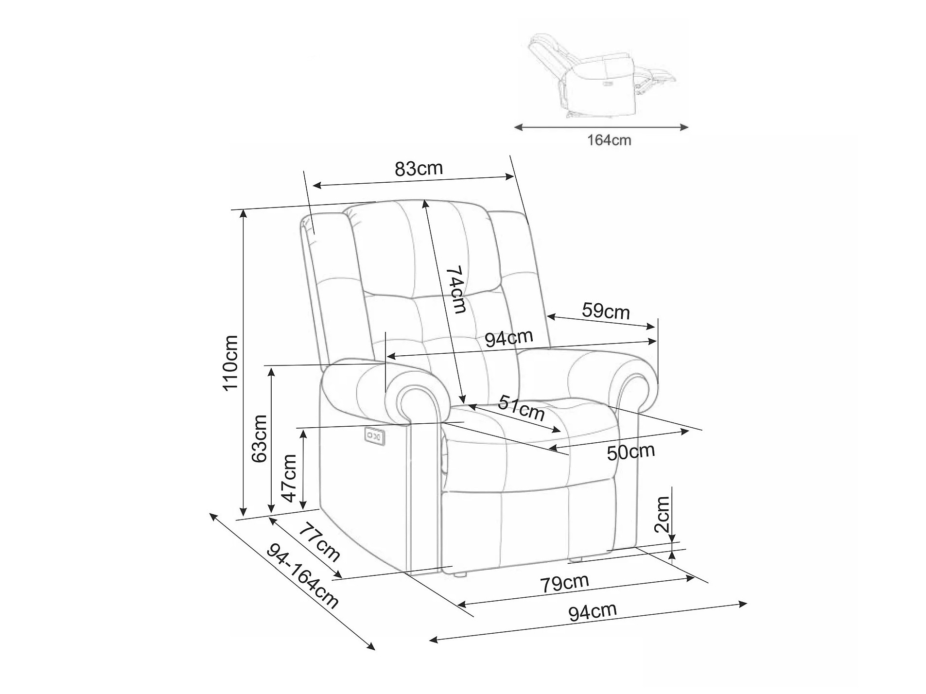 Sessel Liegesessel Detroit 966 (Raven 07)