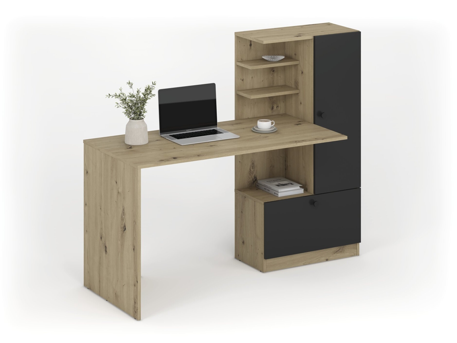 Bürotisch Houston 2148 (Schwarz + Artisan Eichenholzoptik)