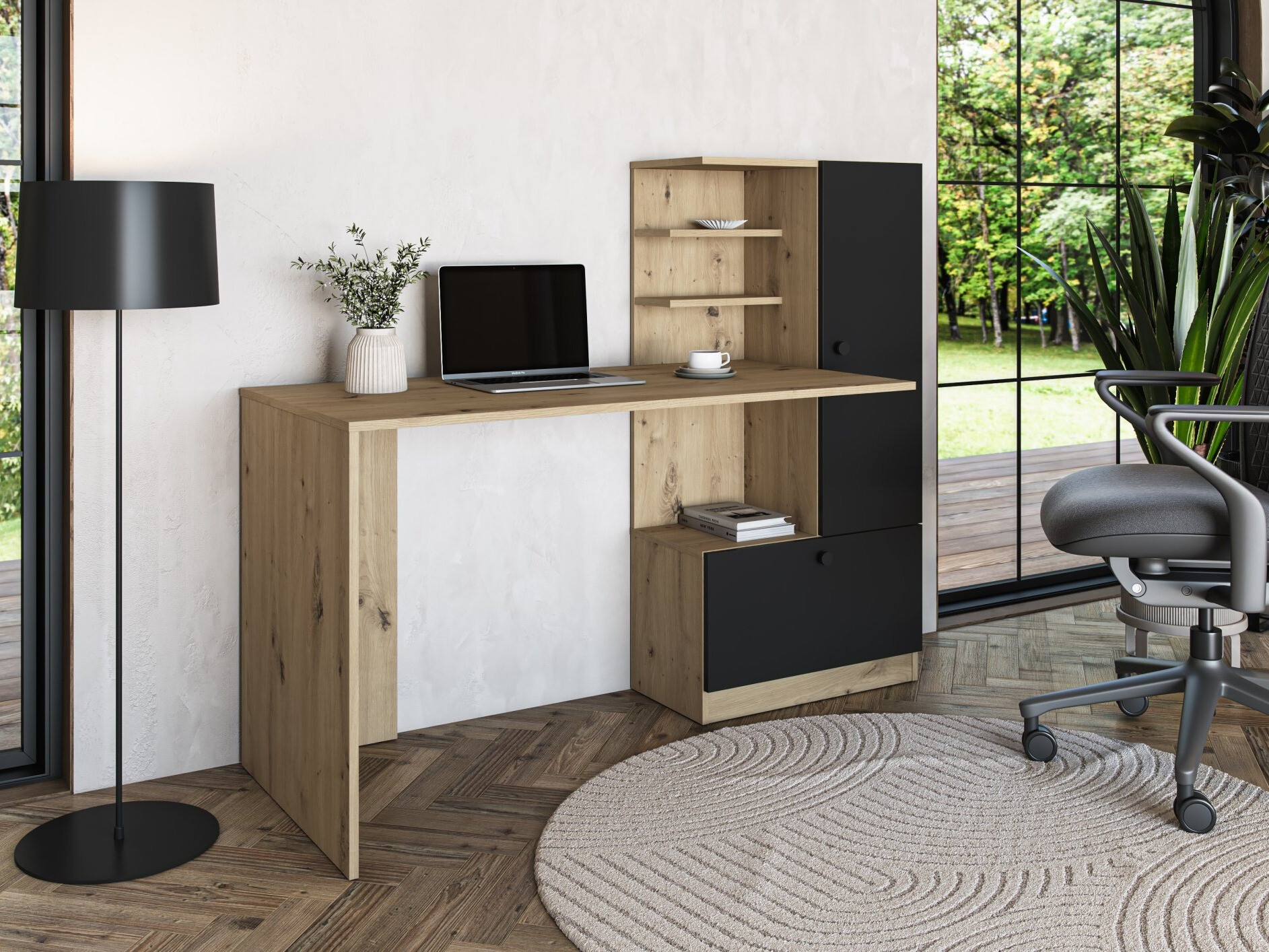 Bürotisch Houston 2148 (Schwarz + Artisan Eichenholzoptik)