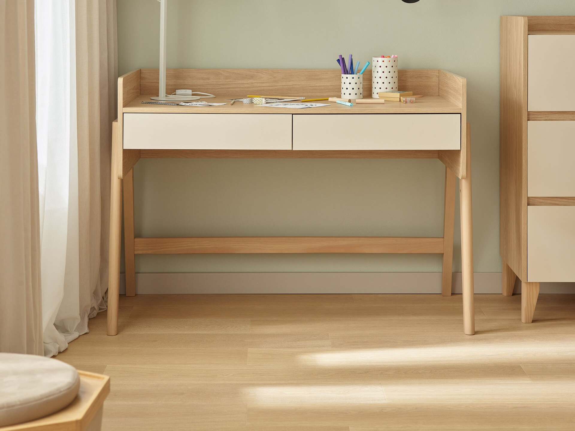 Bürotisch Velrome 111 (Eichenholzoptik + Beige)