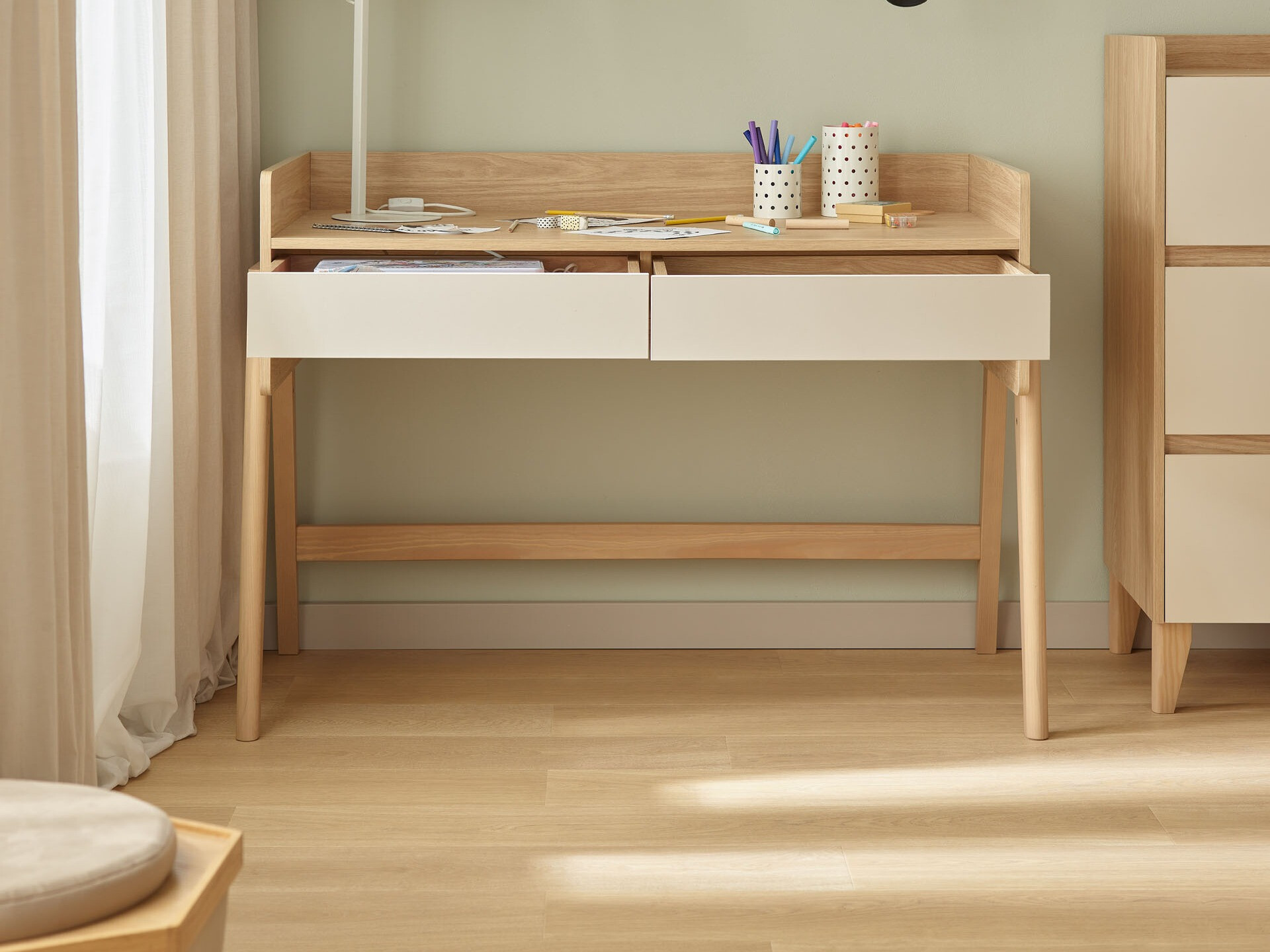 Bürotisch Velrome 111 (Eichenholzoptik + Beige)