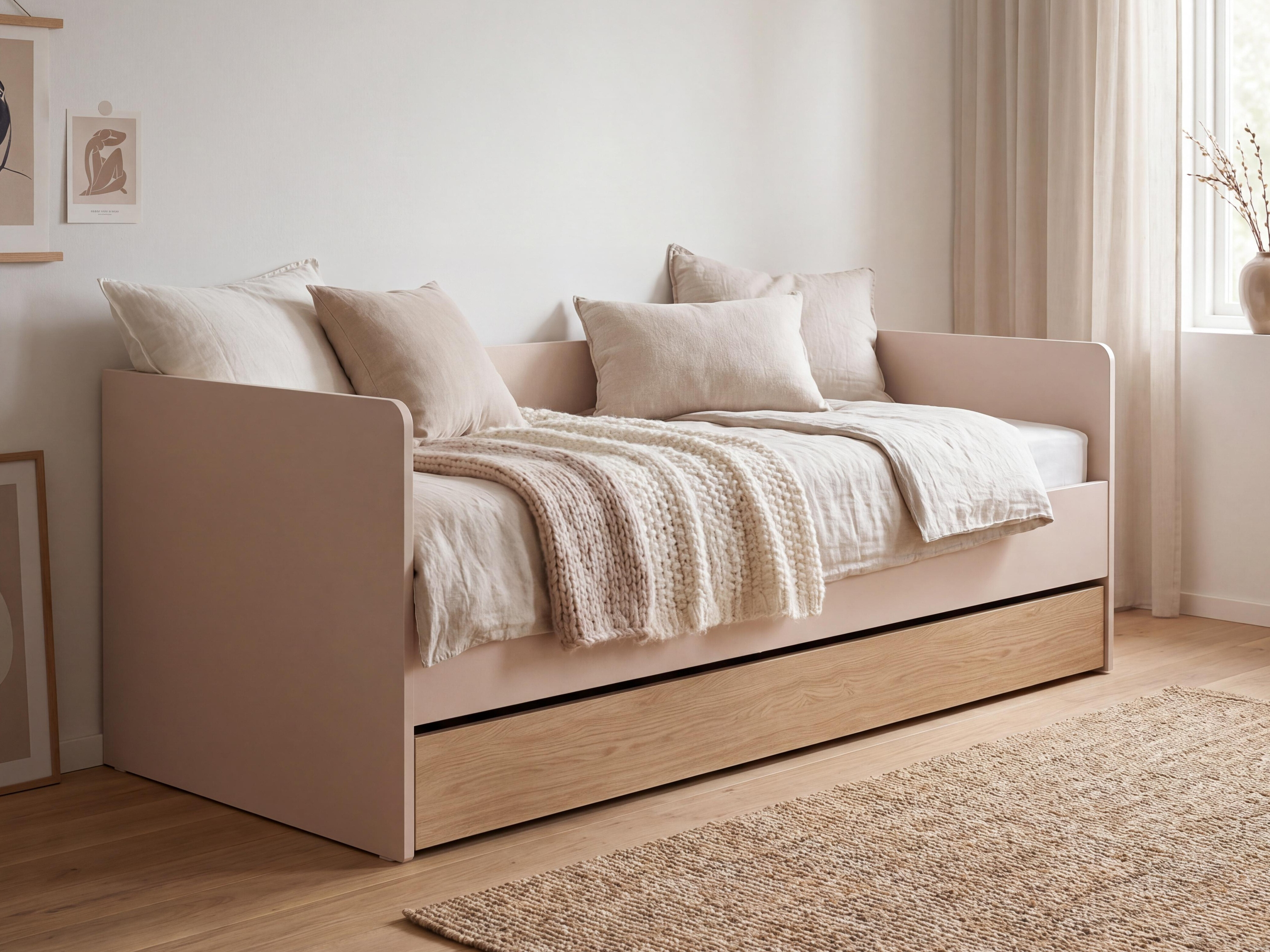 Bett Velrome 112 (Beige + Eichenholzoptik)