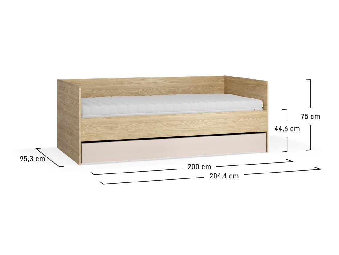 Bett Velrome 112 (Beige + Eichenholzoptik)
