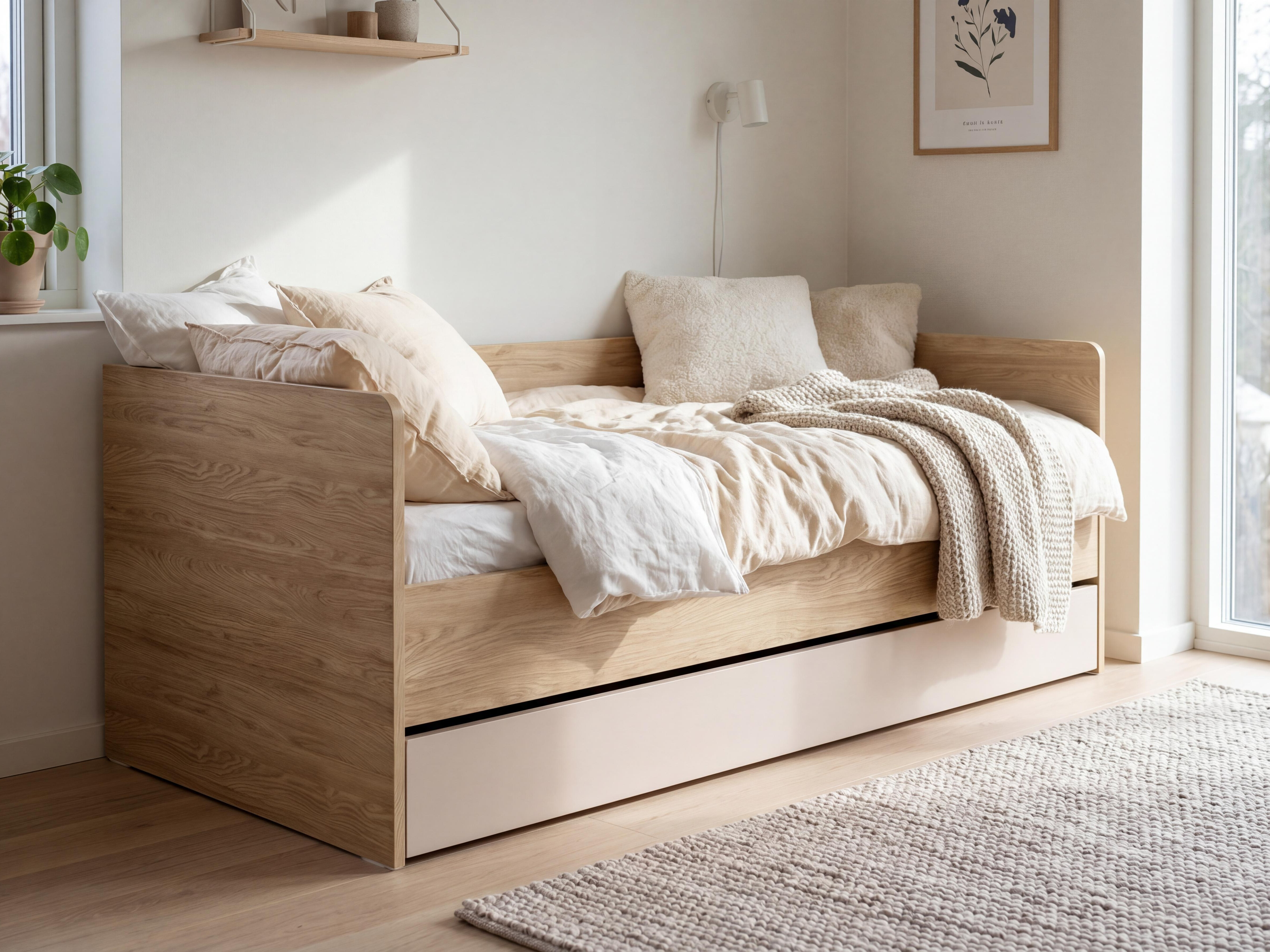 Bett Velrome 112 (Eichenholzoptik + Beige)