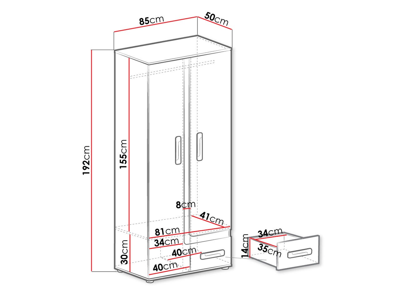 Kleiderschrank Levtala 101 (Anthrazit + Weiss + Rosa)