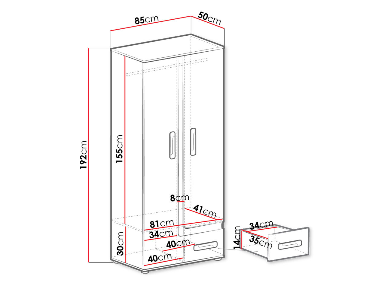 Kleiderschrank Levtala 101 (Anthrazit + Weiss + Türkis)