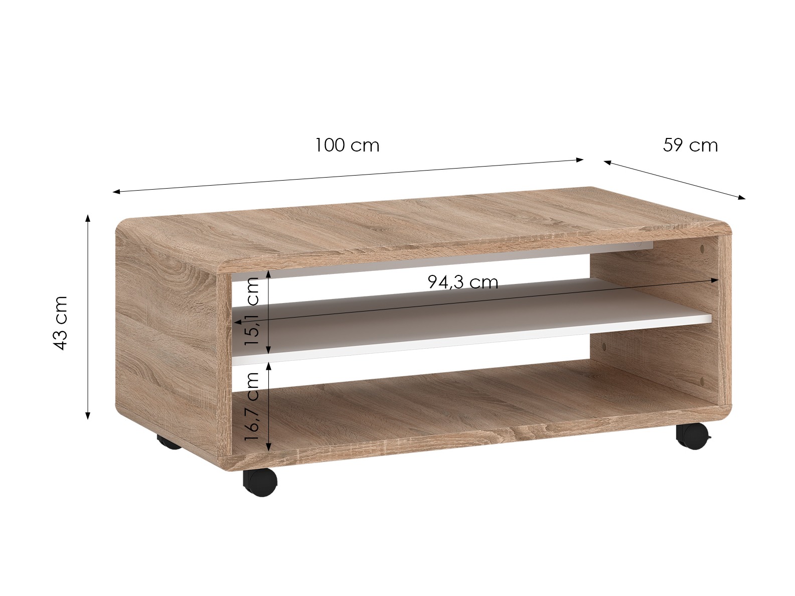 Couchtisch Ontario 239 (Sonoma eichenholz + Weiss)