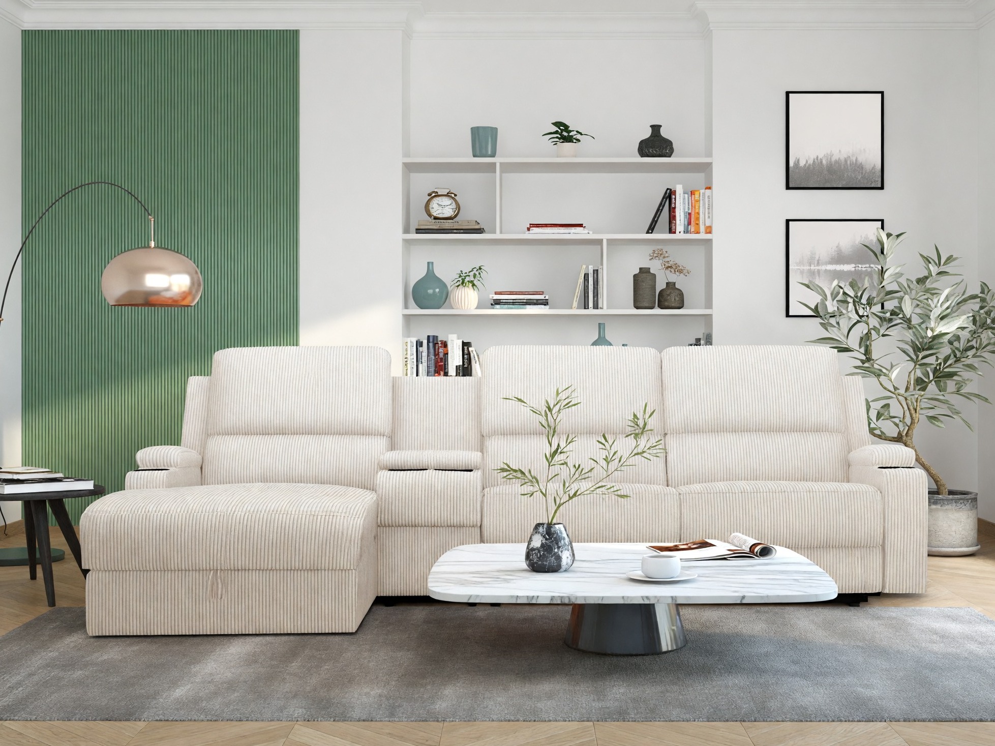 Ecksofa Liegesessel Denton 1568 (Cremefarben)