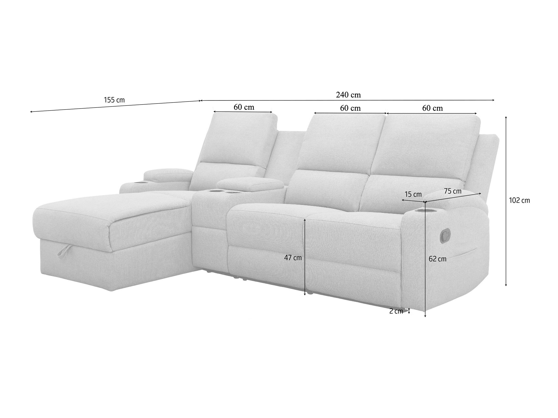 Ecksofa Liegesessel Denton 1568 (Cremefarben)