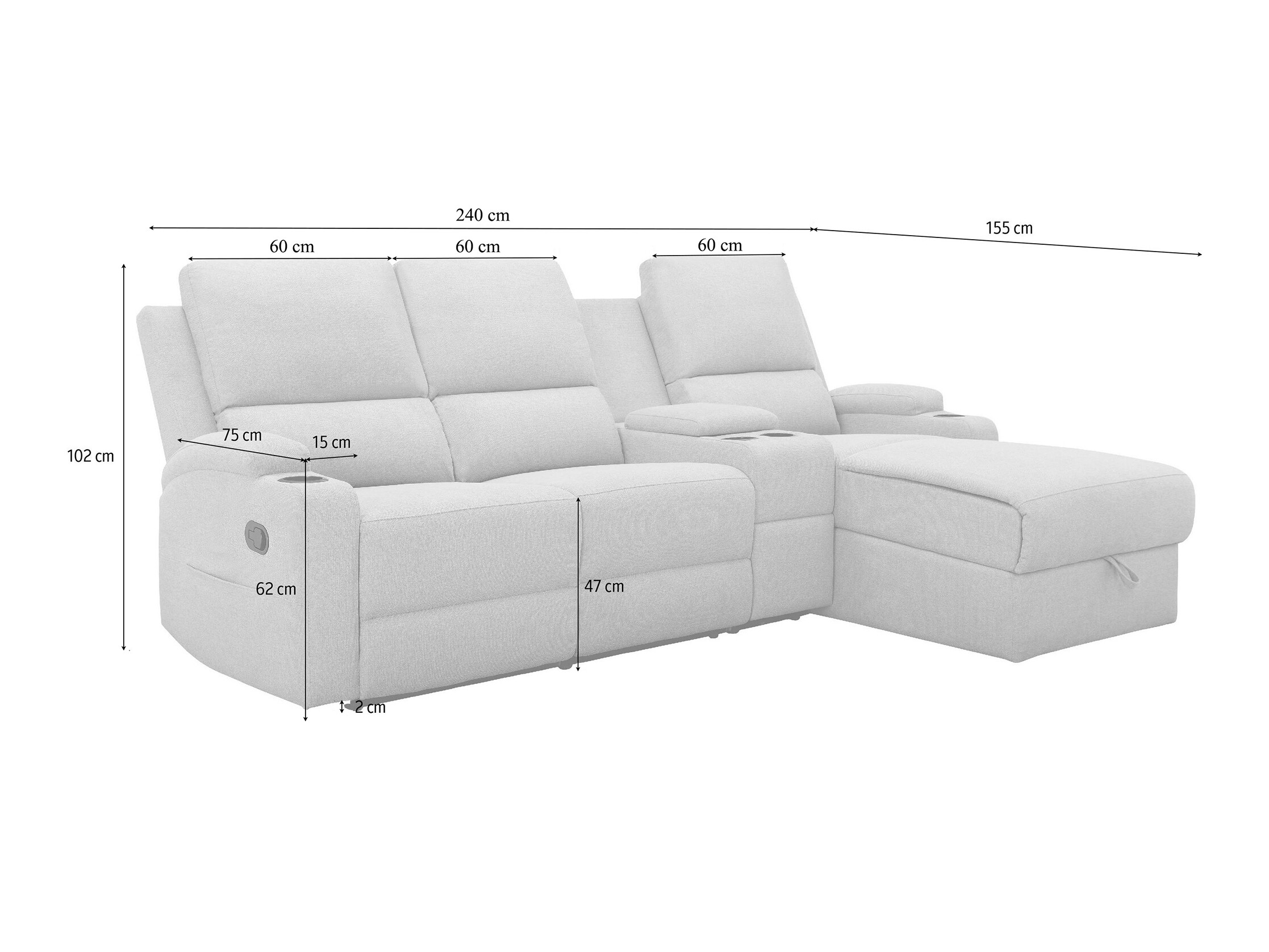 Ecksofa Liegesessel Denton 1568 (Dunkelbraun)
