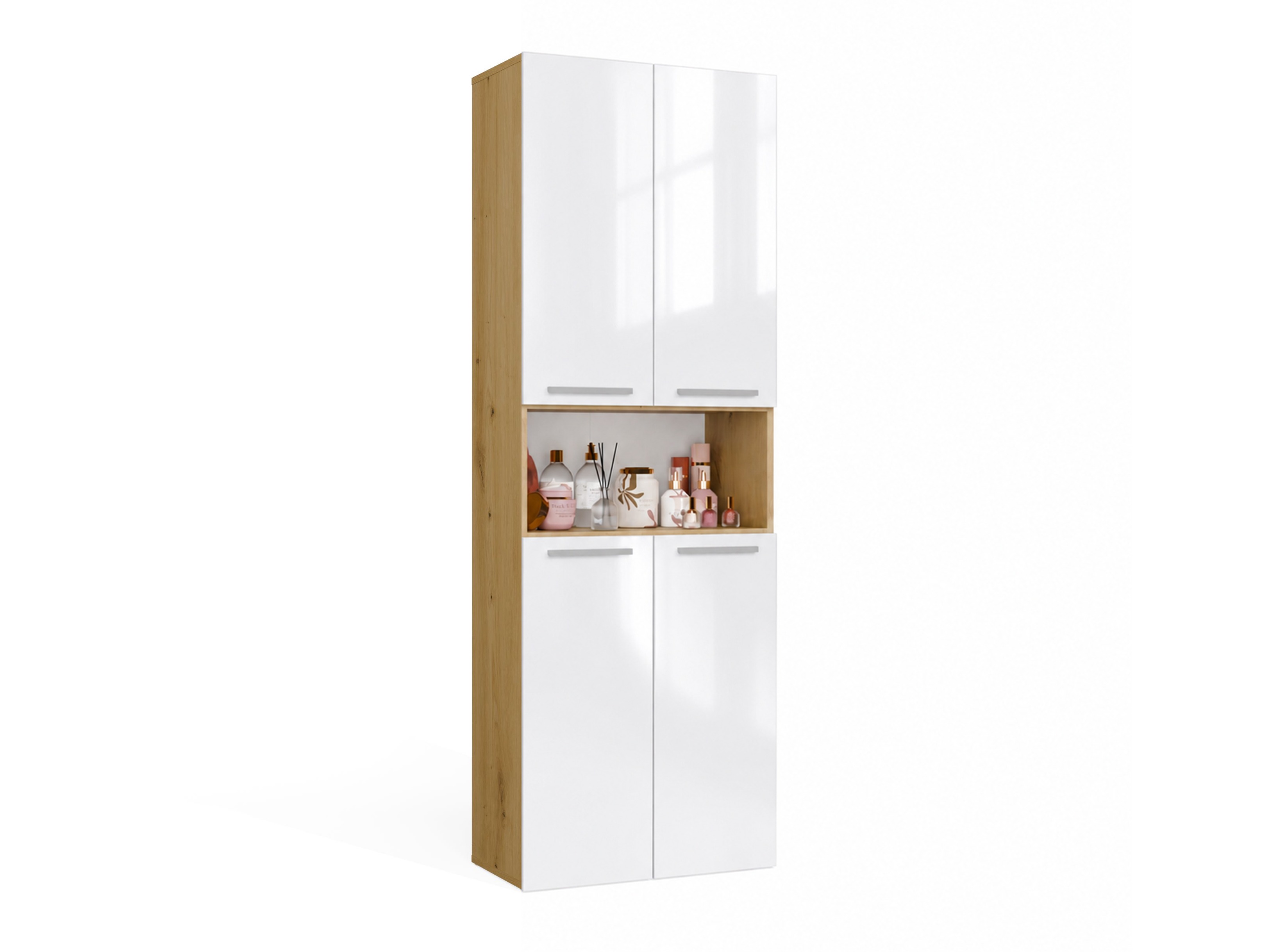 Stehender Badezimmerschrank Nolmaru 101 (Artisan Eichenholzoptik + Weiss glänzend)
