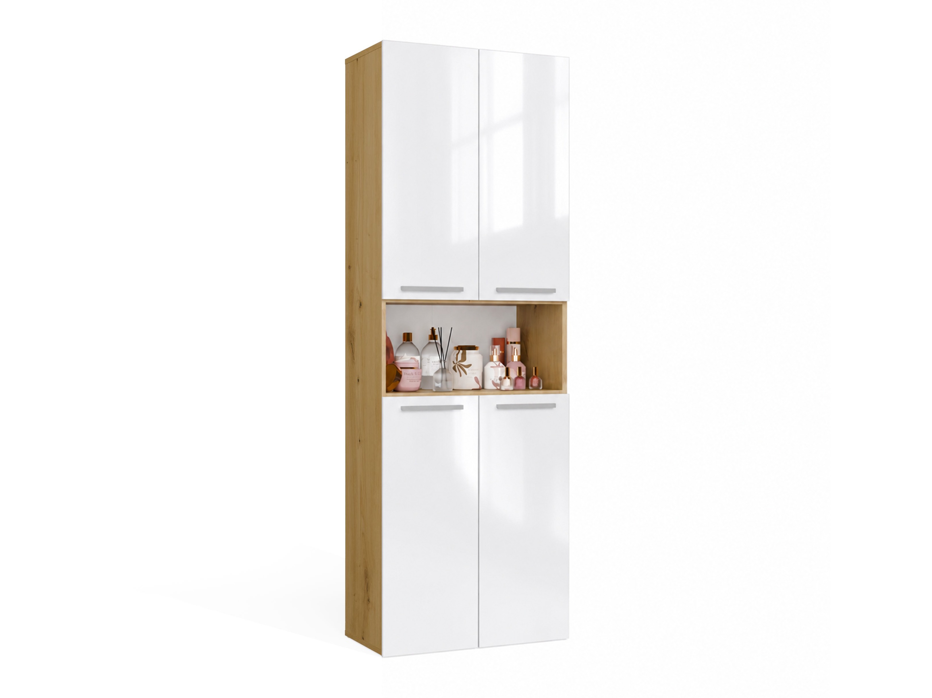 Stehender Badezimmerschrank Nolmaru 103 (Artisan Eichenholzoptik + Weiss glänzend)