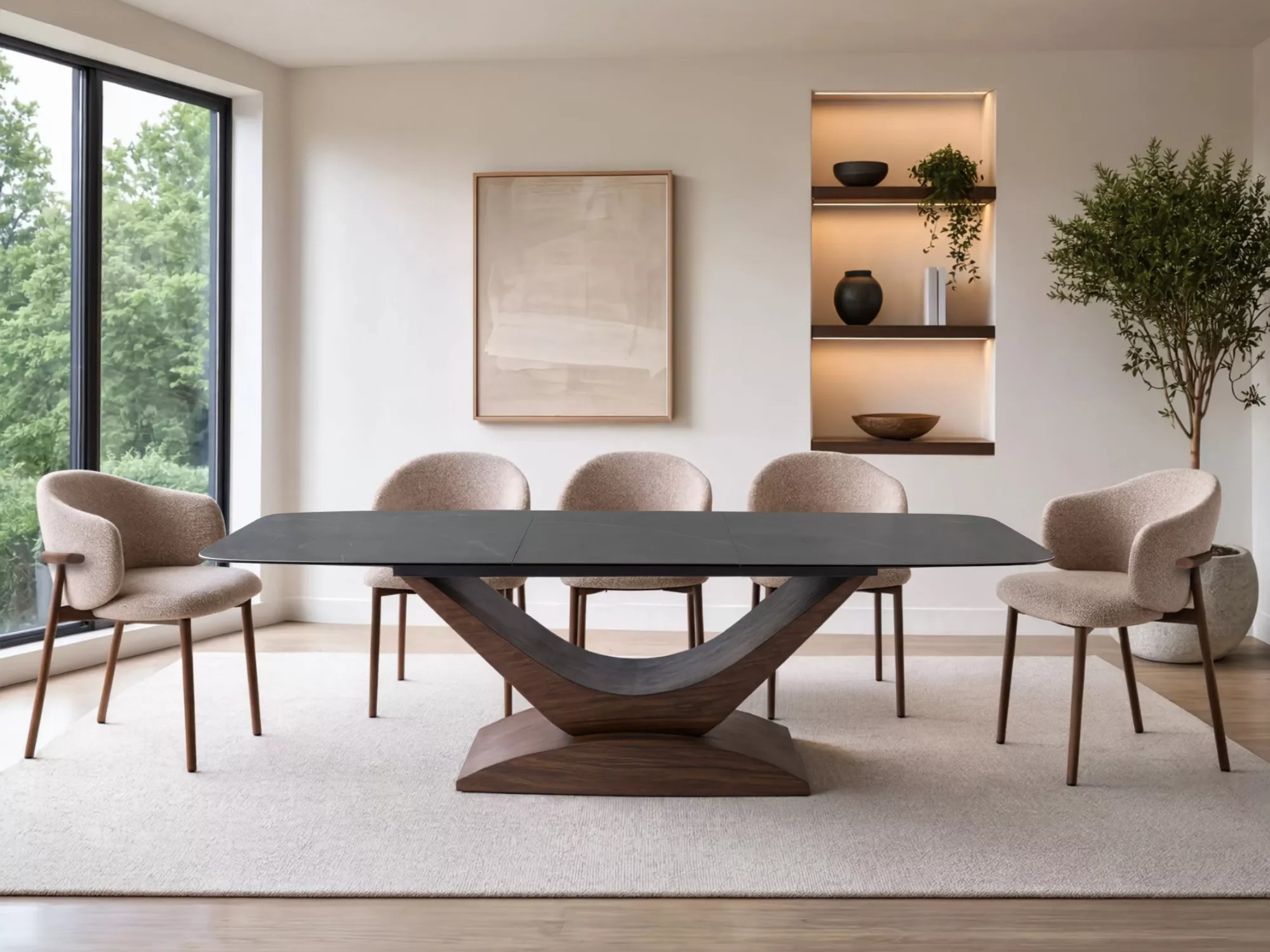 Tisch Detroit 1001 (Walnussholzoptik + Grauer Marmor)