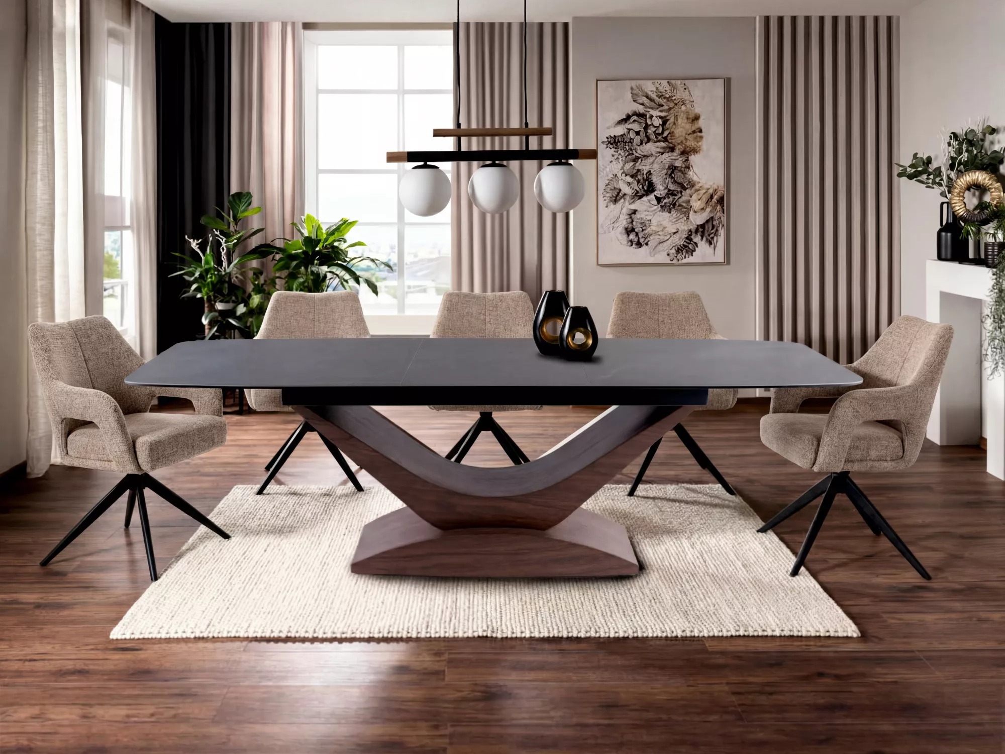 Tisch Detroit 1001 (Walnussholzoptik + Grauer Marmor)