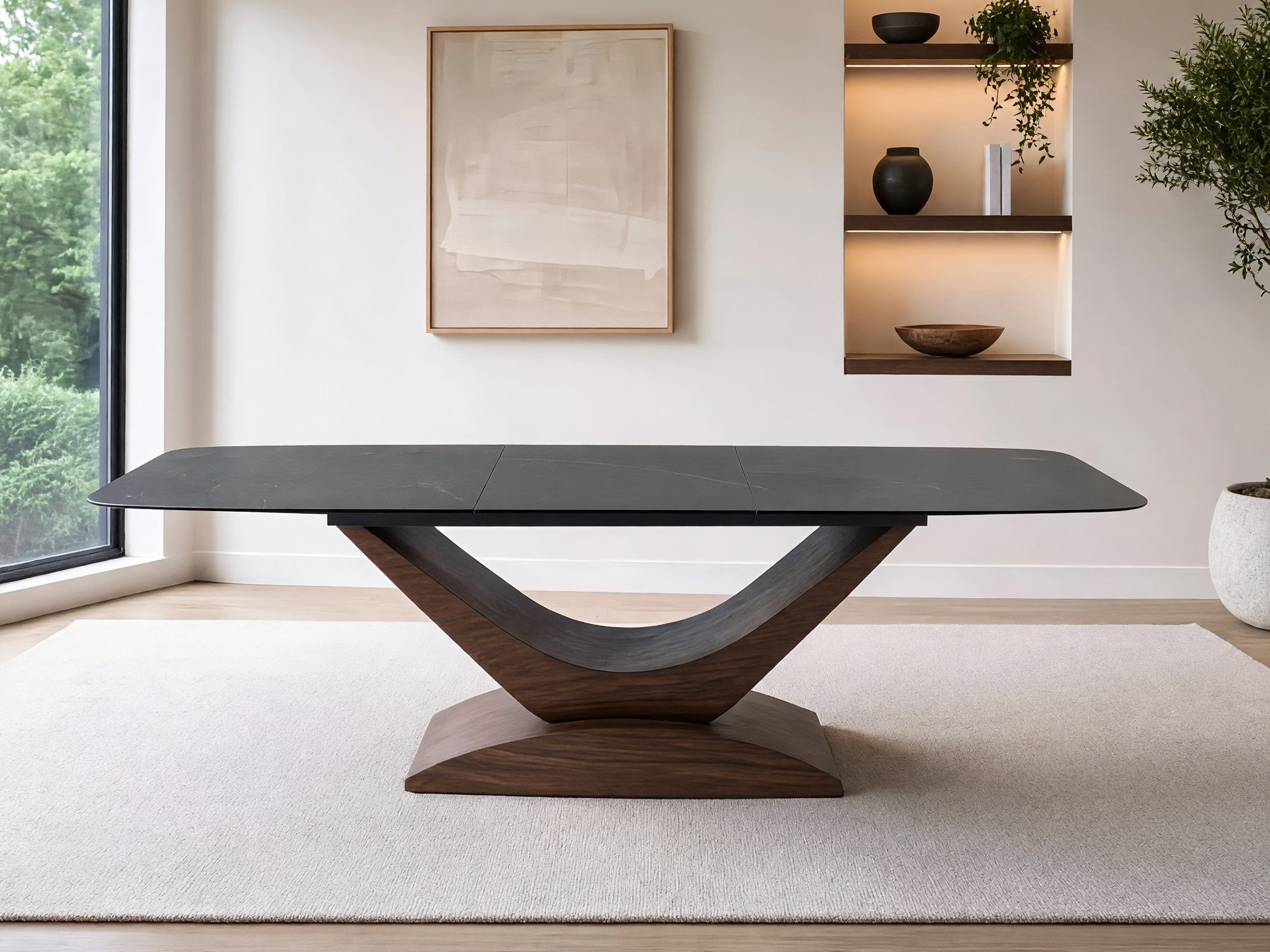 Tisch Detroit 1001 (Walnussholzoptik + Grauer Marmor)