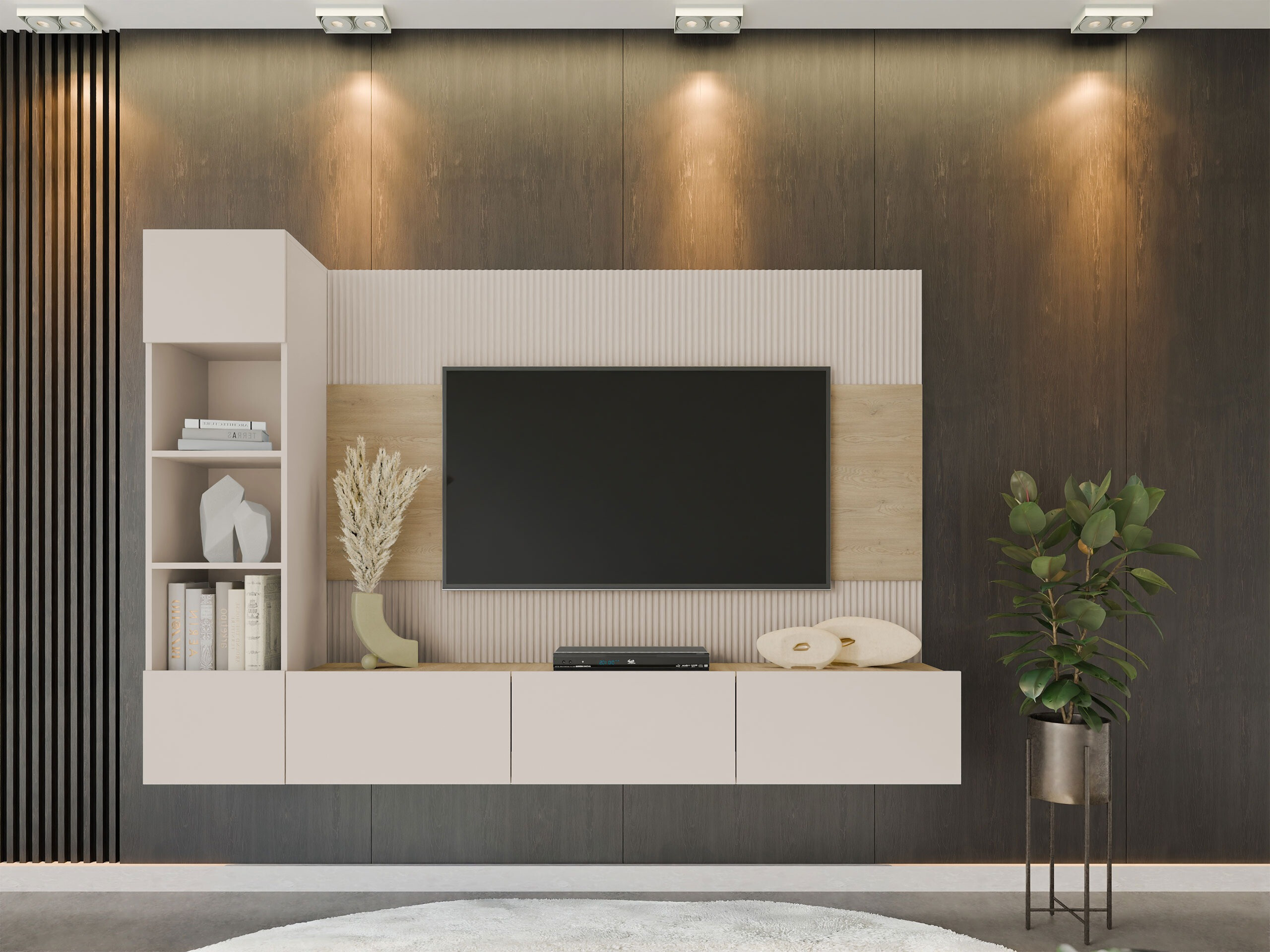 Wohnzimmer-Sets Comfivo Salix II (Beige + Eichenholzoptik)