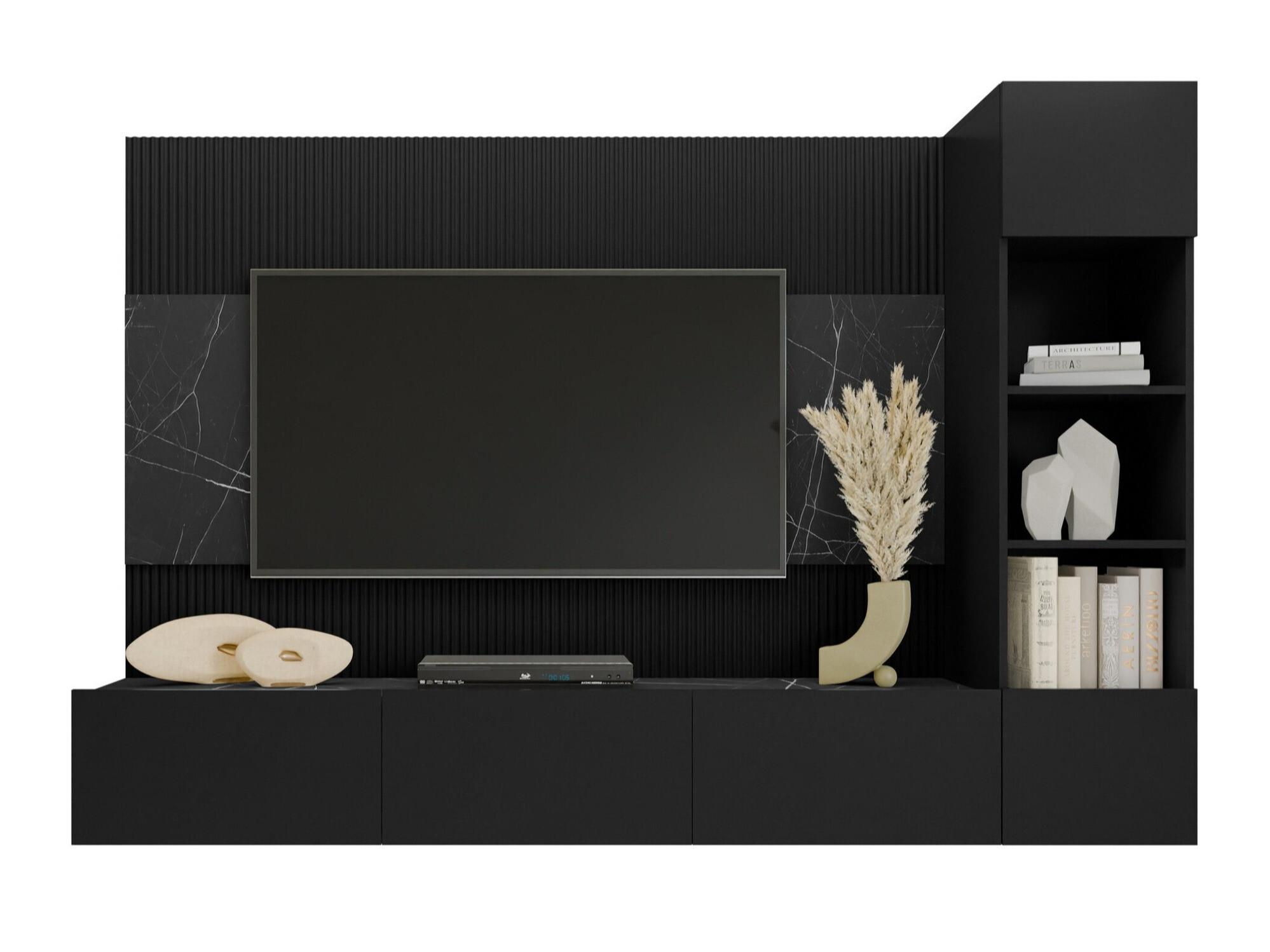 Wohnzimmer-Sets Comfivo Salix II (Schwarz + Schwarzer Marmor)