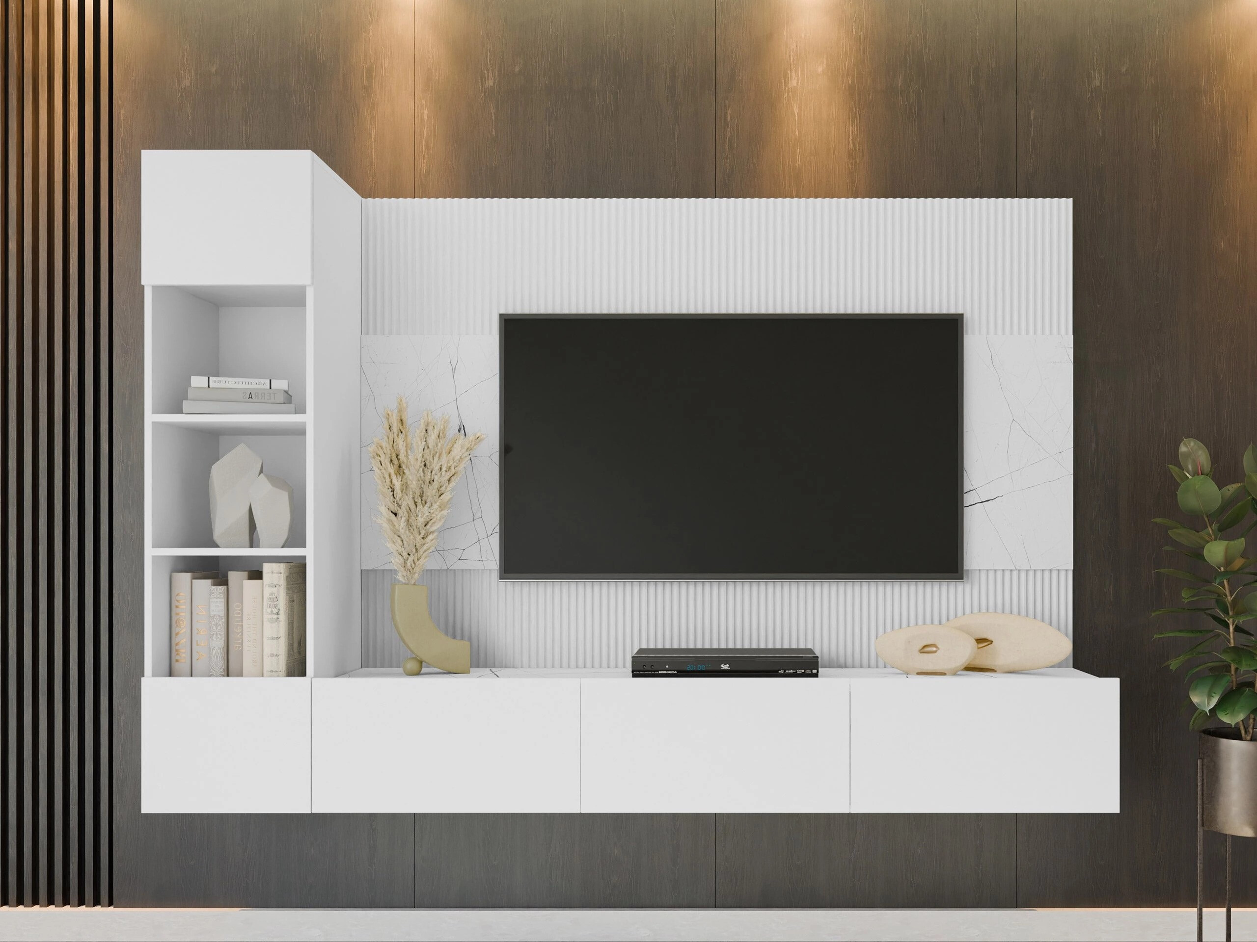 Wohnzimmer-Sets Comfivo Salix II (Weiss + Weisser Marmor)