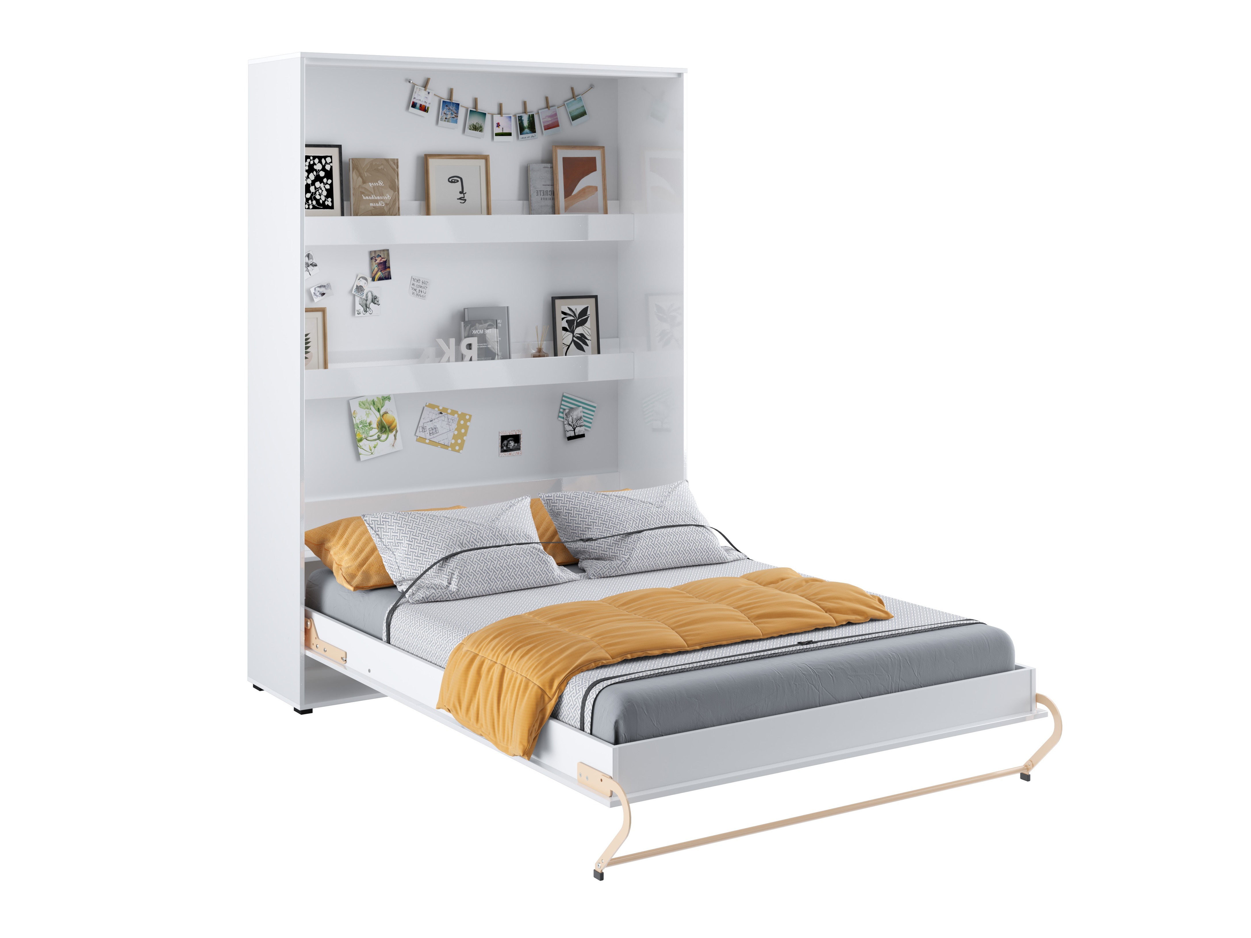 Schrankbett Concept Pro Lenart III (Weiss + Weiss glänzend)