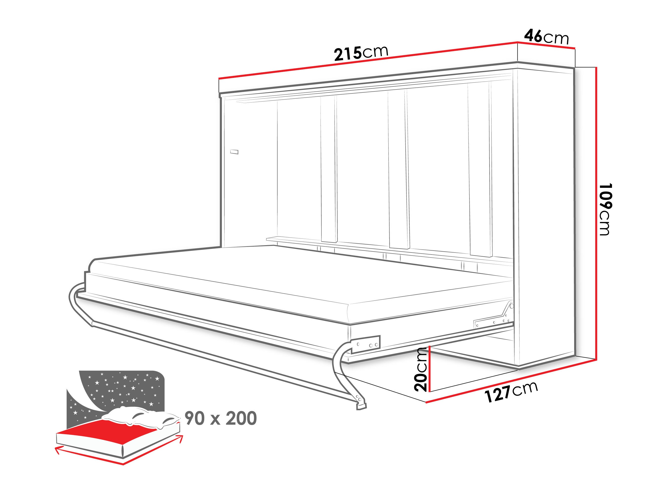 Schrankbett Concept Pro Lenart IV (Weiss + Weiss glänzend)