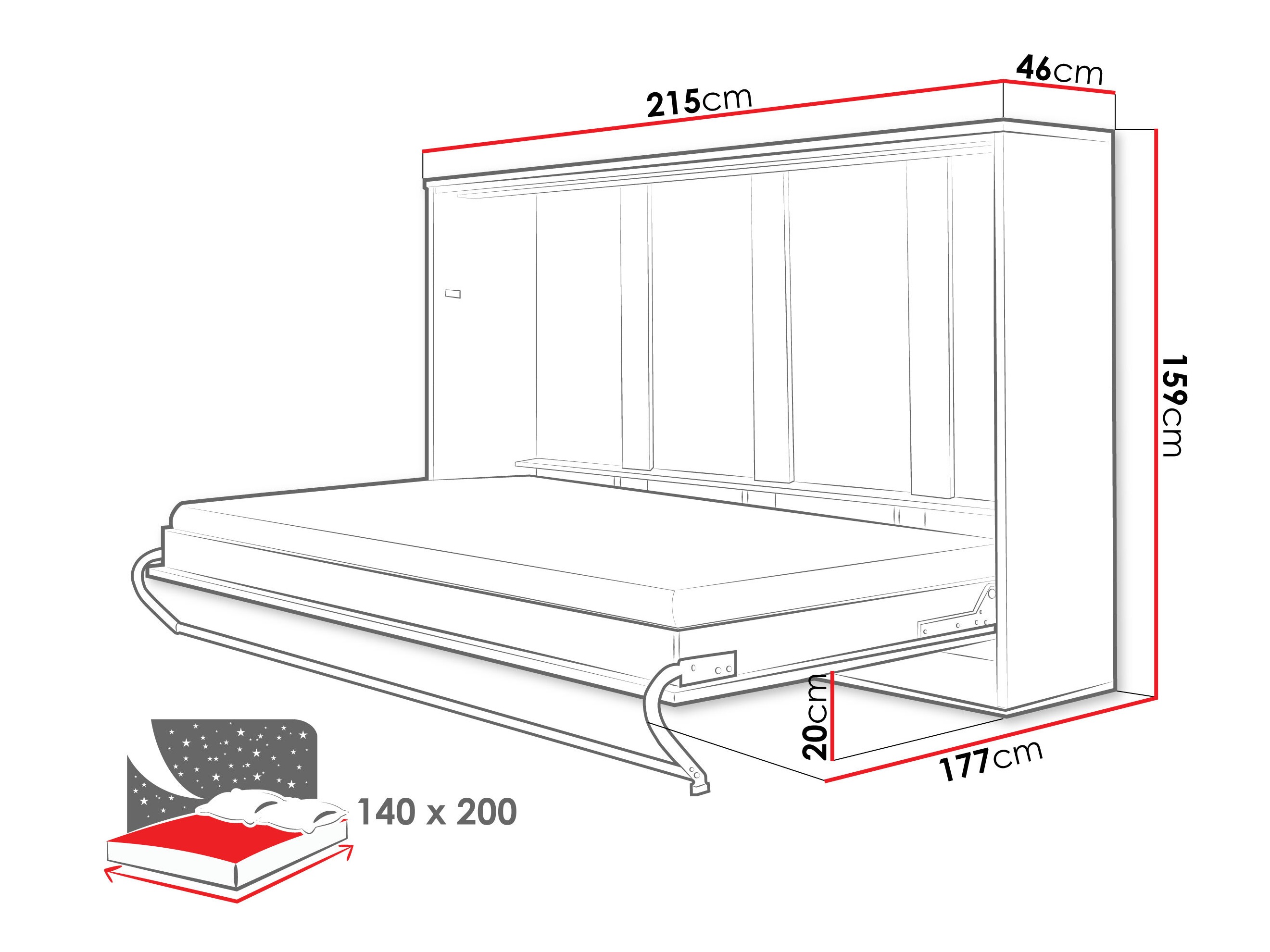 Schrankbett Concept Pro Lenart IV (Weiss + Weiss glänzend)