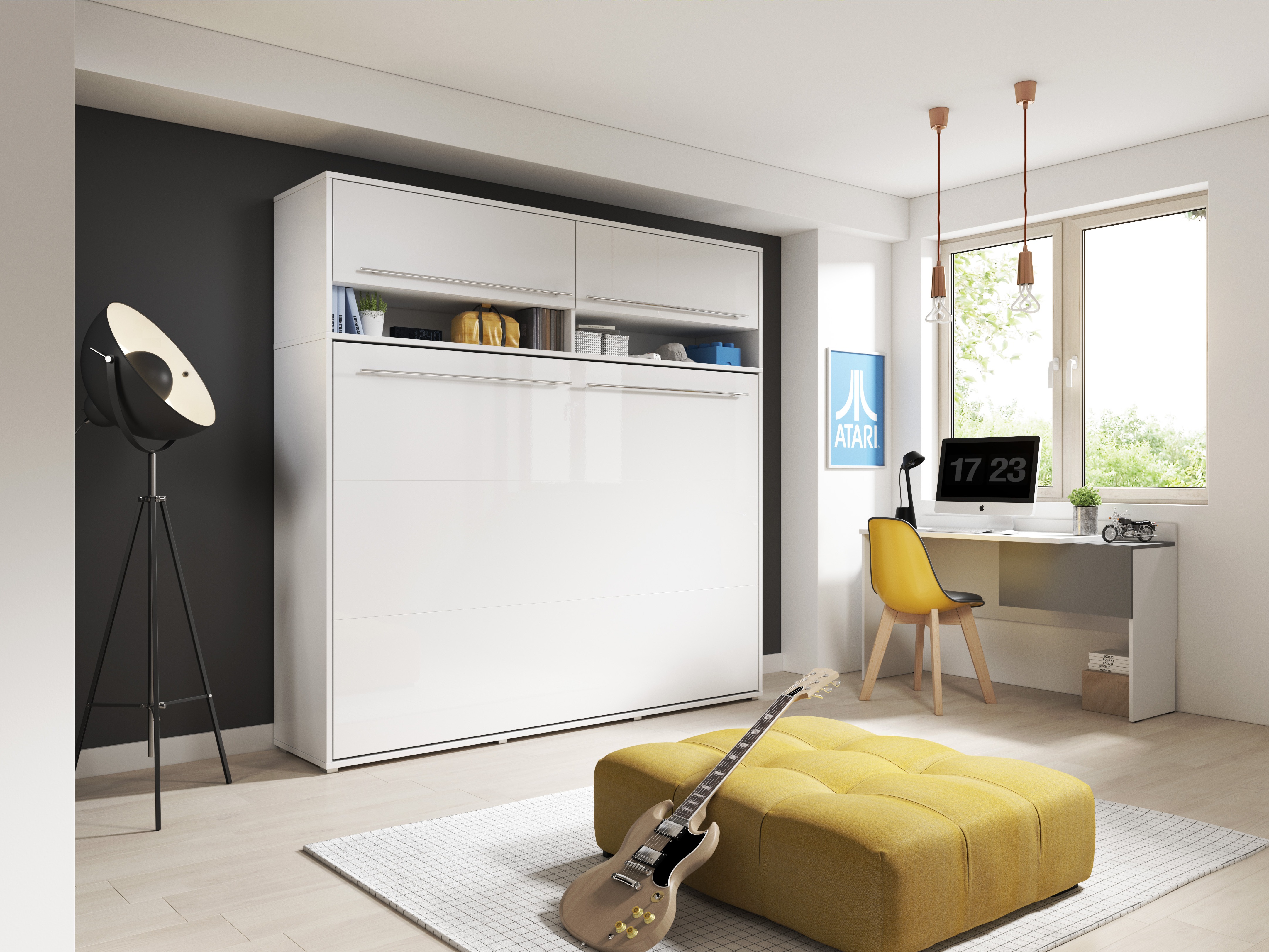 Schrankbett Concept Pro Lenart IV (Weiss + Weiss glänzend)