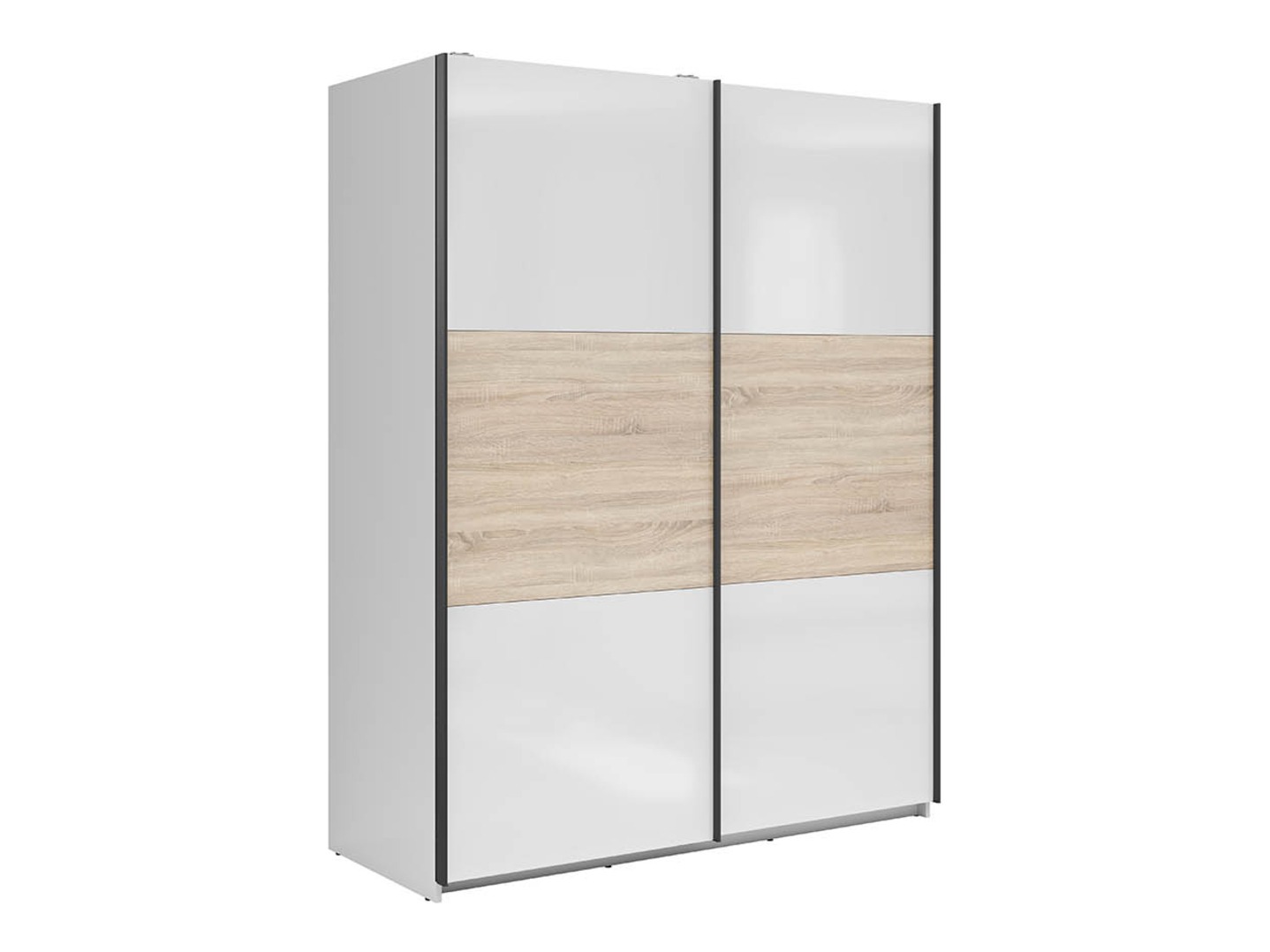 Kleiderschrank Livevaro 117 (Weiss glänzend + Sonoma eichenholz)