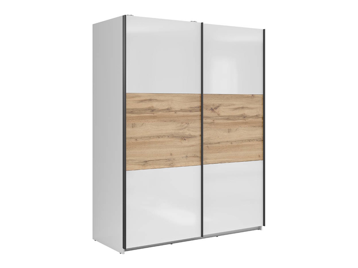 Kleiderschrank Livevaro 117 (Weiss glänzend + Wotan Eiche)