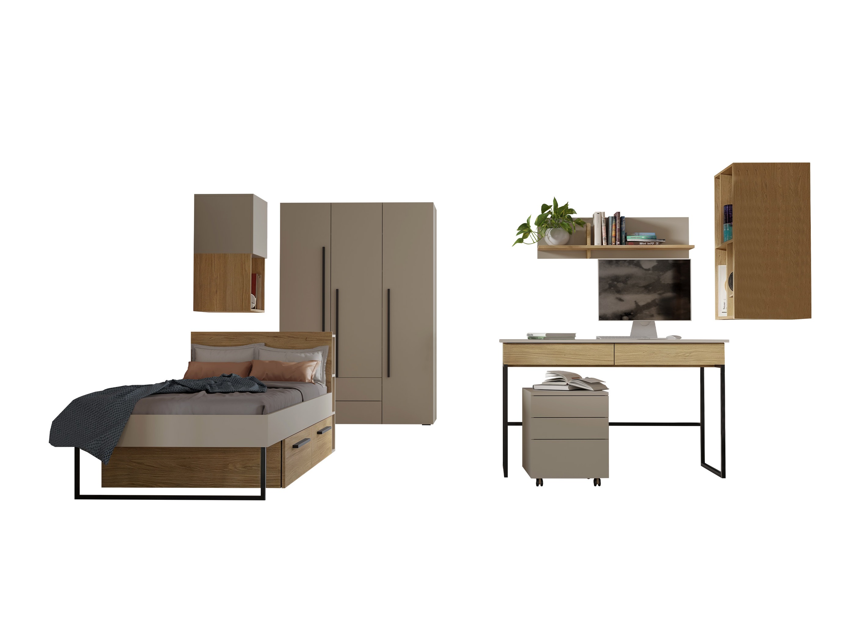 Kinderzimmer-Set Etruva 119 (Kaschmir + Eichenholzoptik)