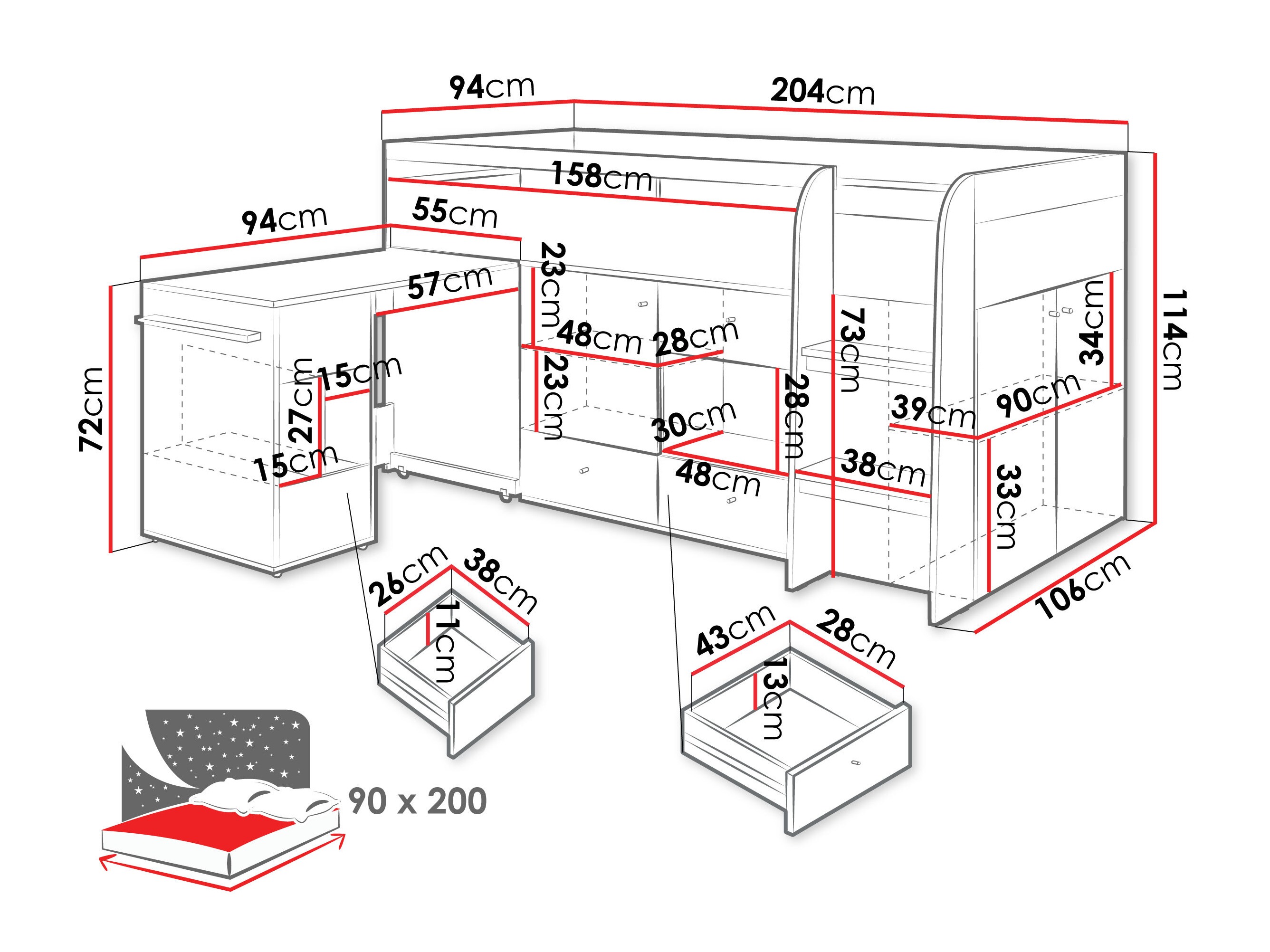 Hohes Bett Ciravie 107